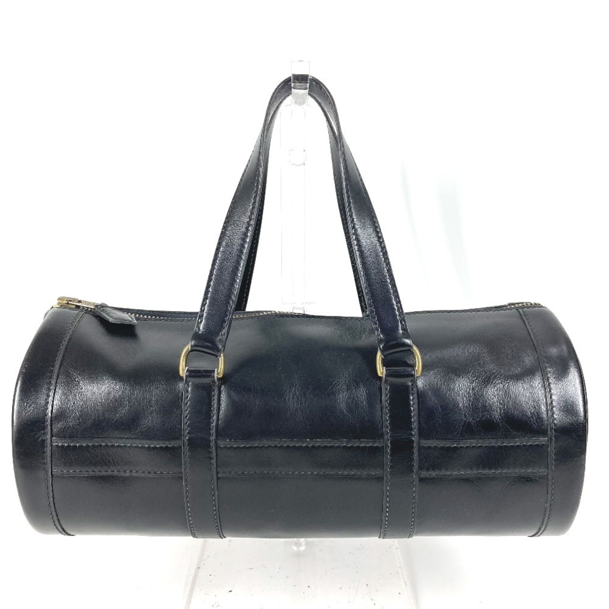 Hermes Black Leather Boston Bag Handbag (Pre-Owned)