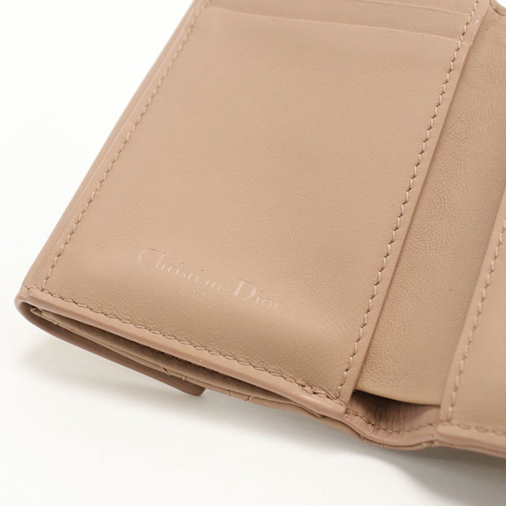 Christian Dior Beige Leather Wallet (Tri-Fold) (Pre-Owned)