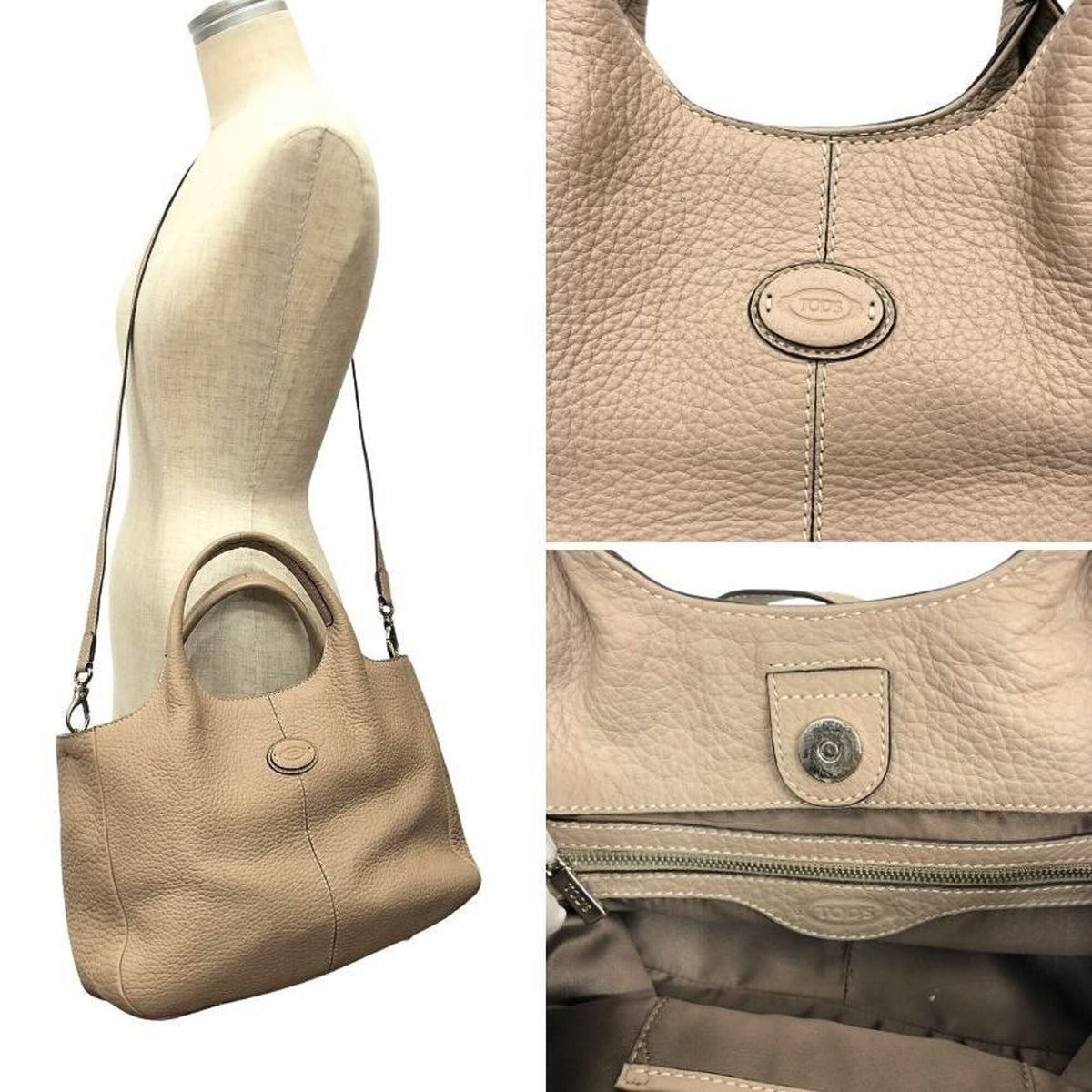 Tod's Beige Leather Shoulder Bag Tote Bag (Pre-Owned)