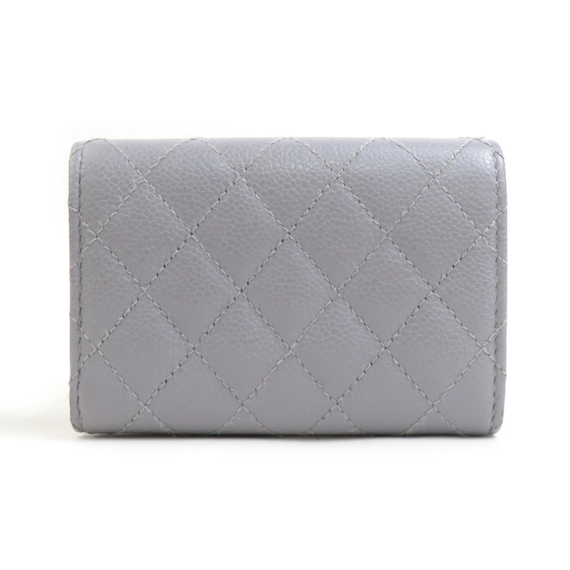 Chanel Light Gray Grained Calfskin Wallet (Tri-Fold) (Pre-Owned)