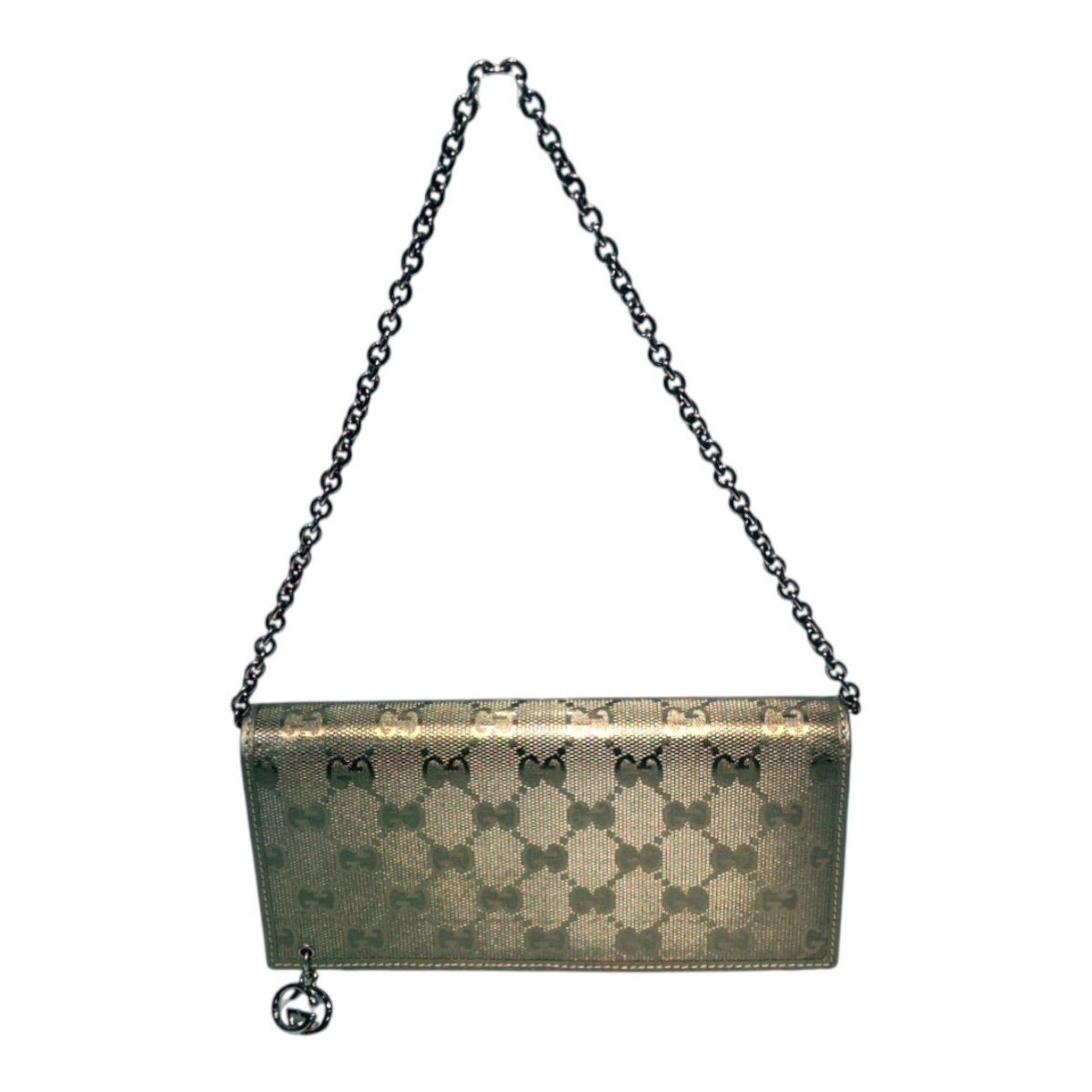 Gucci Gold Gg Imprimé Pvc Leather Chain/Shoulder Wallet (Pre-Owned)