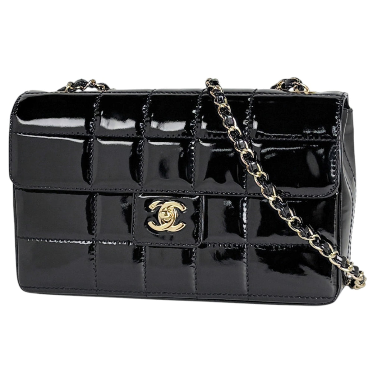 Chanel Chocolate Bar Black Patent Leather Shoulder Bag (Pre-Owned)