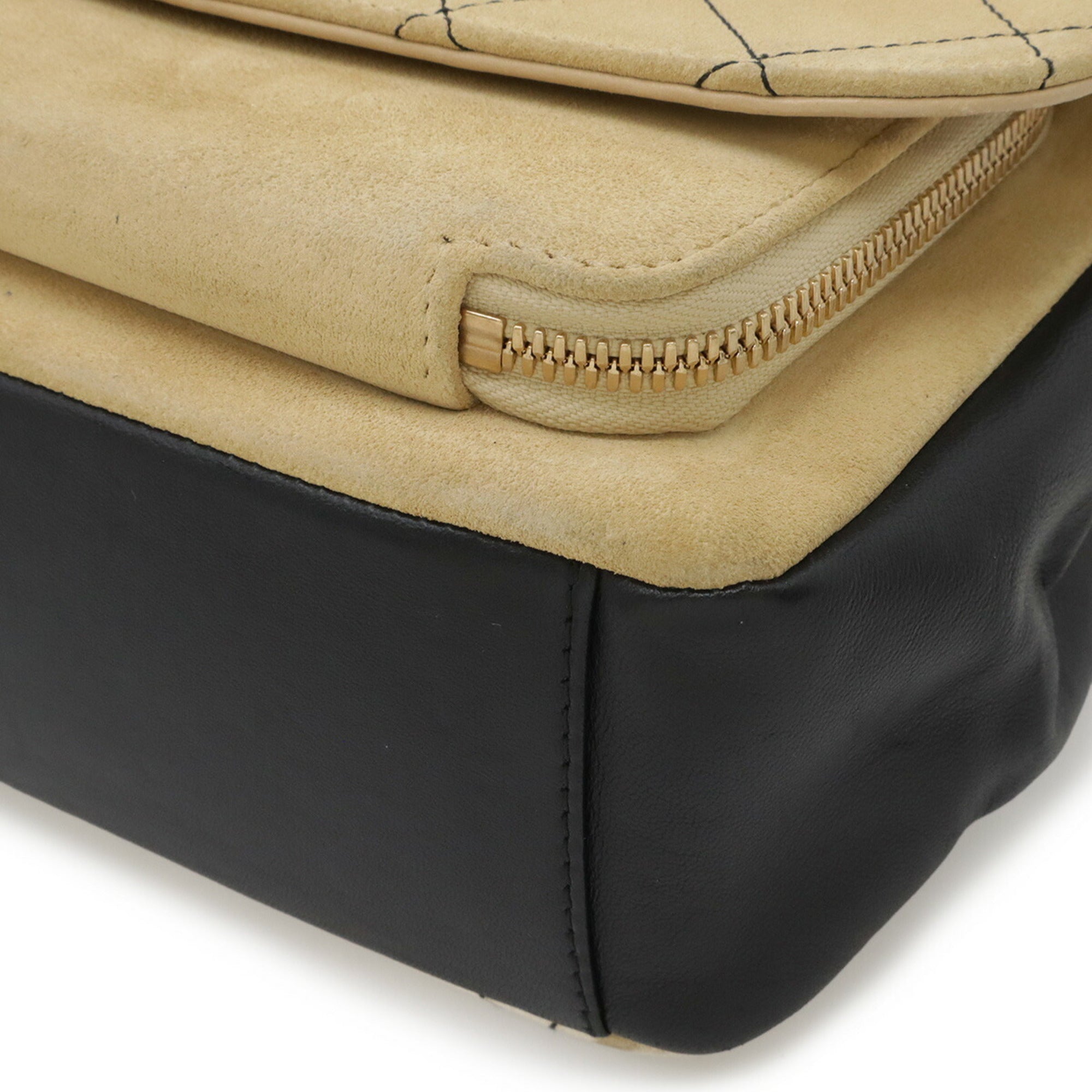 Chanel Beige Black Suede Handbag (Pre-Owned)