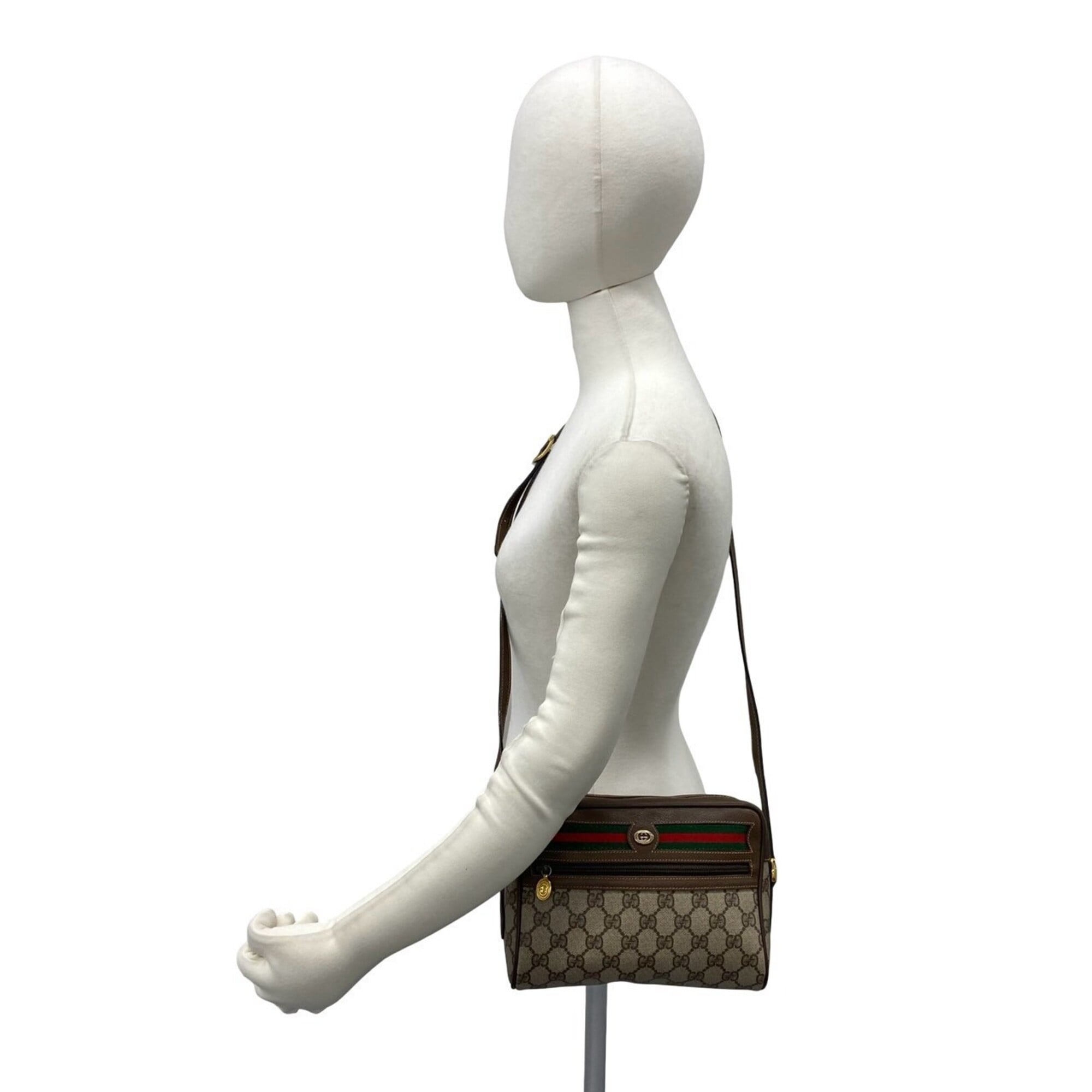 Gucci Brown Green Red Color Leather Pvc Shoulder Bag (Pre-Owned)