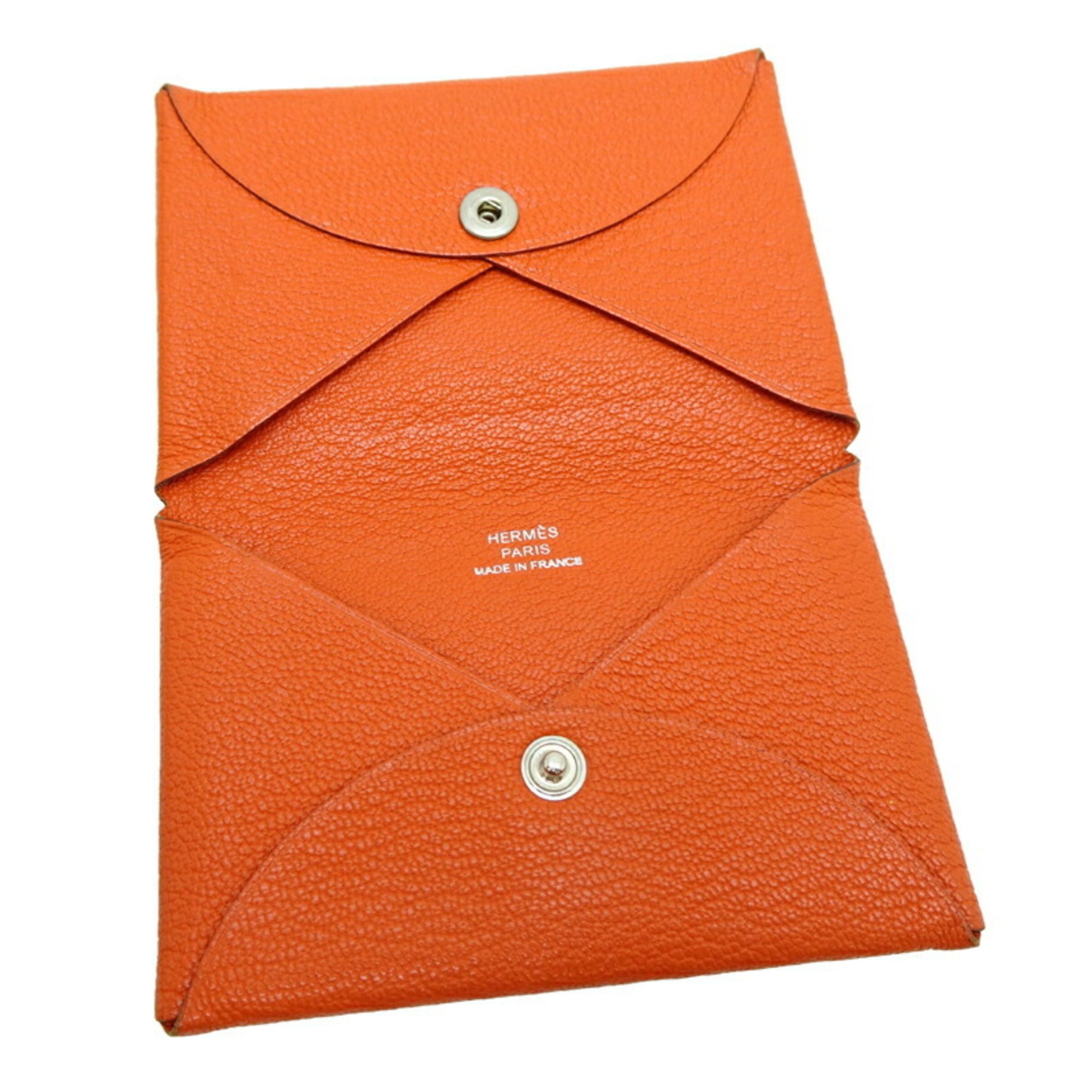 Hermes Orange Chevre Leather Coin Purse/Coin Case (Pre-Owned)
