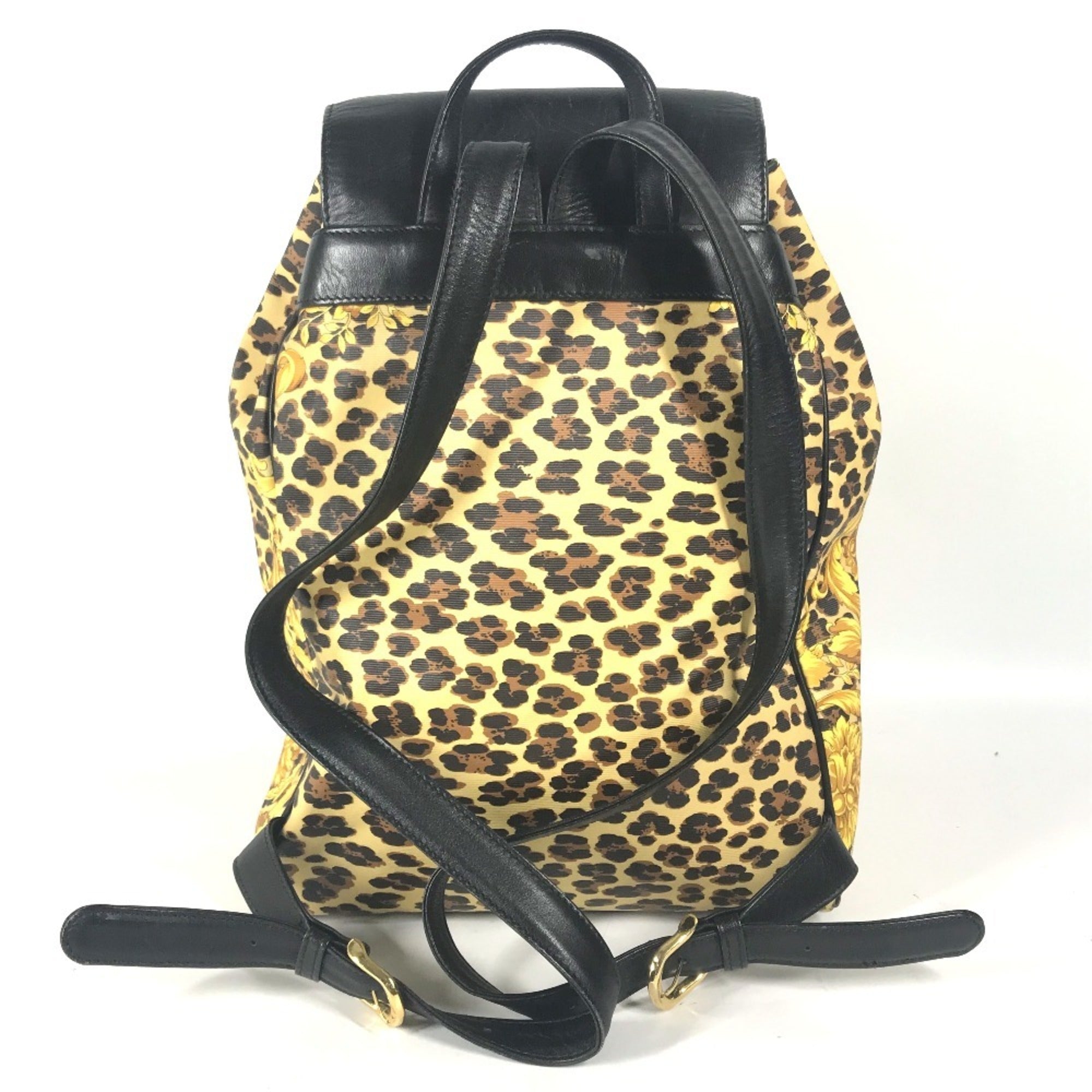 Versace Black Yellow Leather Pvc Backpack (Pre-Owned)