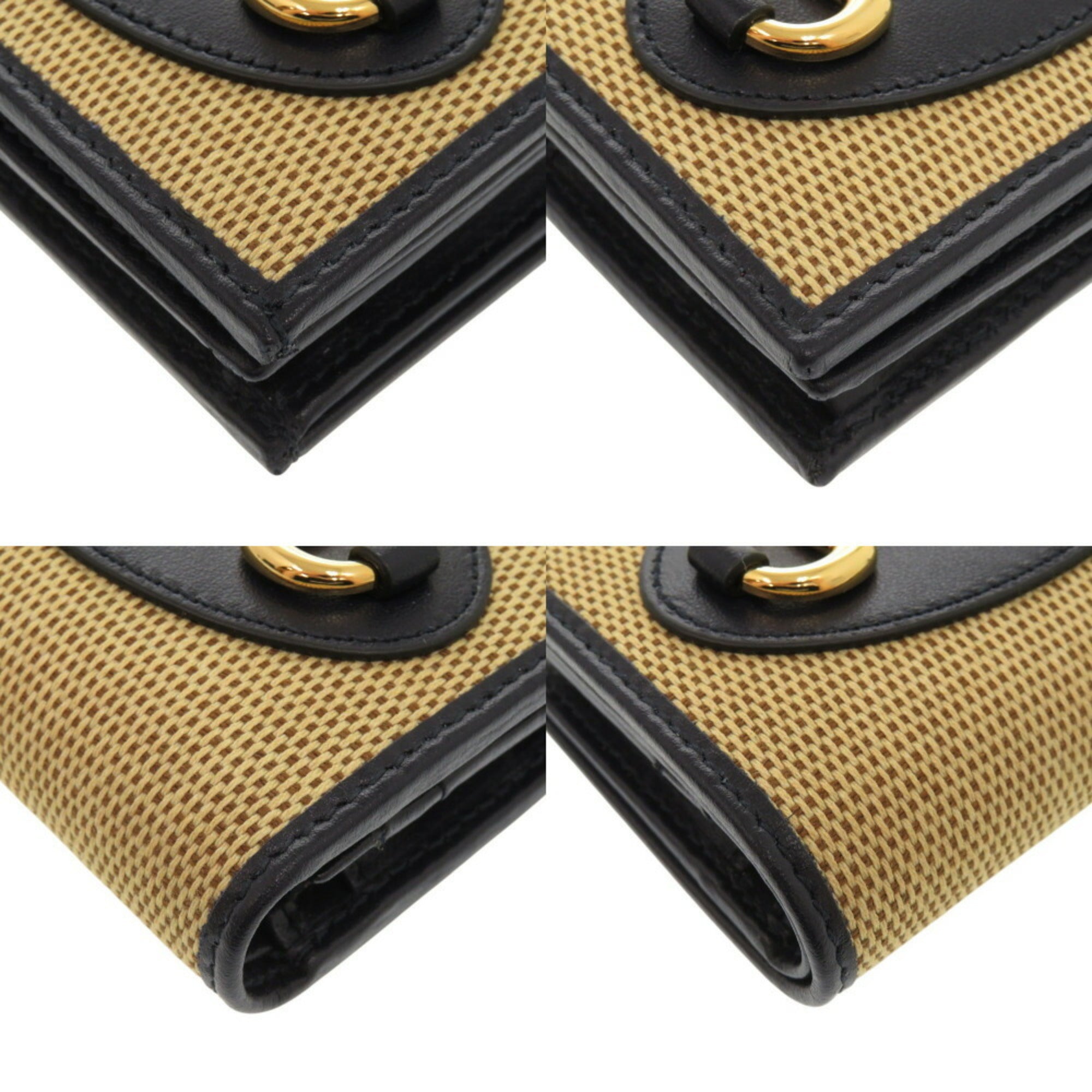 Gucci Beige Navy Canvas Leather Wallet (Bi-Fold) (Pre-Owned)
