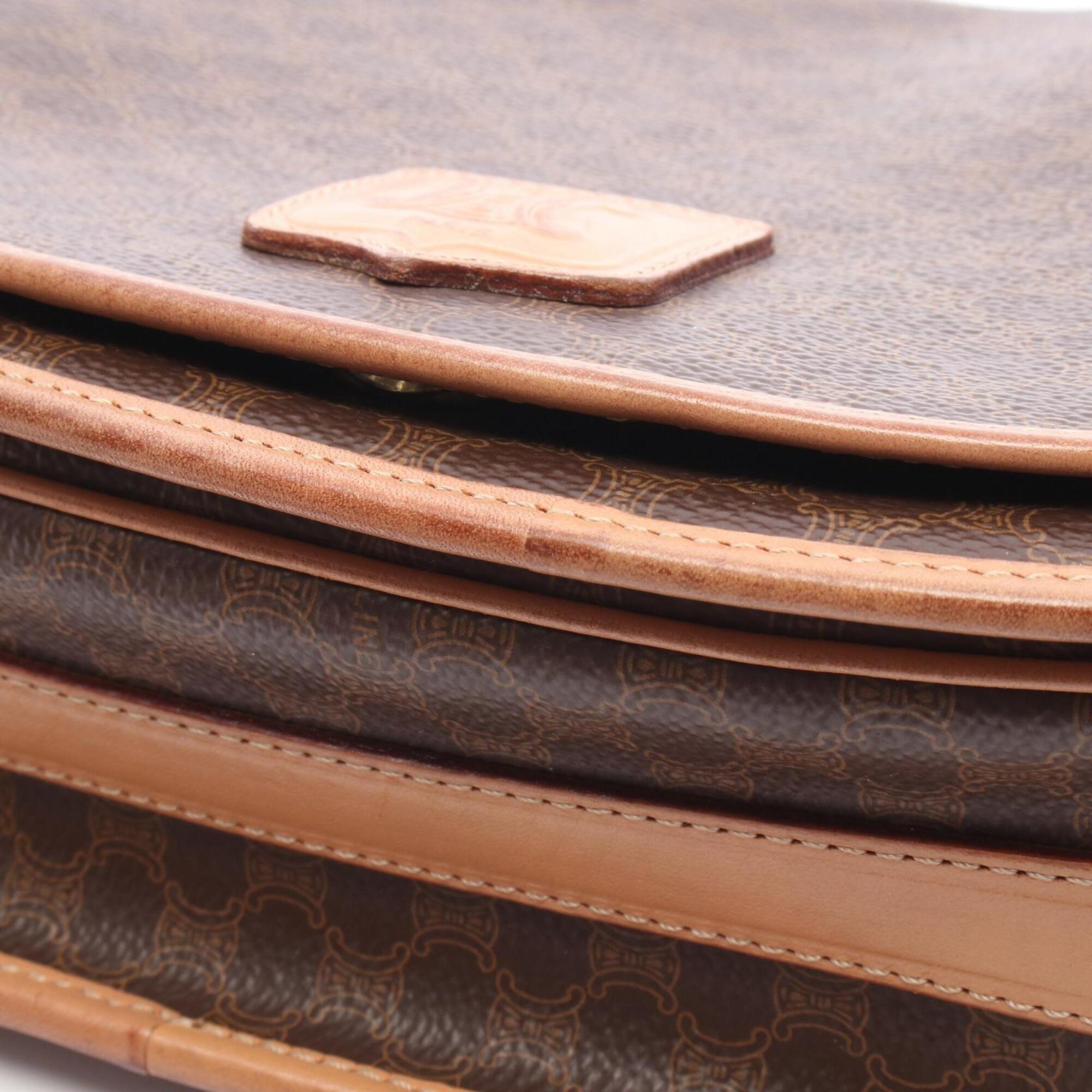 Celine Brown Coated Canvas Leather Handbag Shoulder Bag (Pre-Owned)