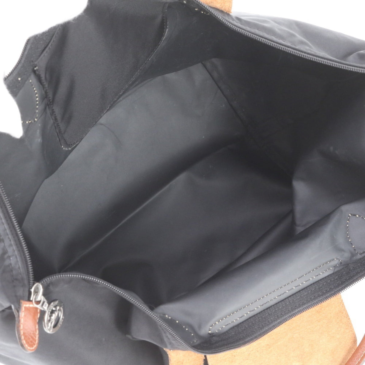 Longchamp Black Brown Leather Nylon Handbag Shoulder Bag Tote Bag (Pre-Owned)