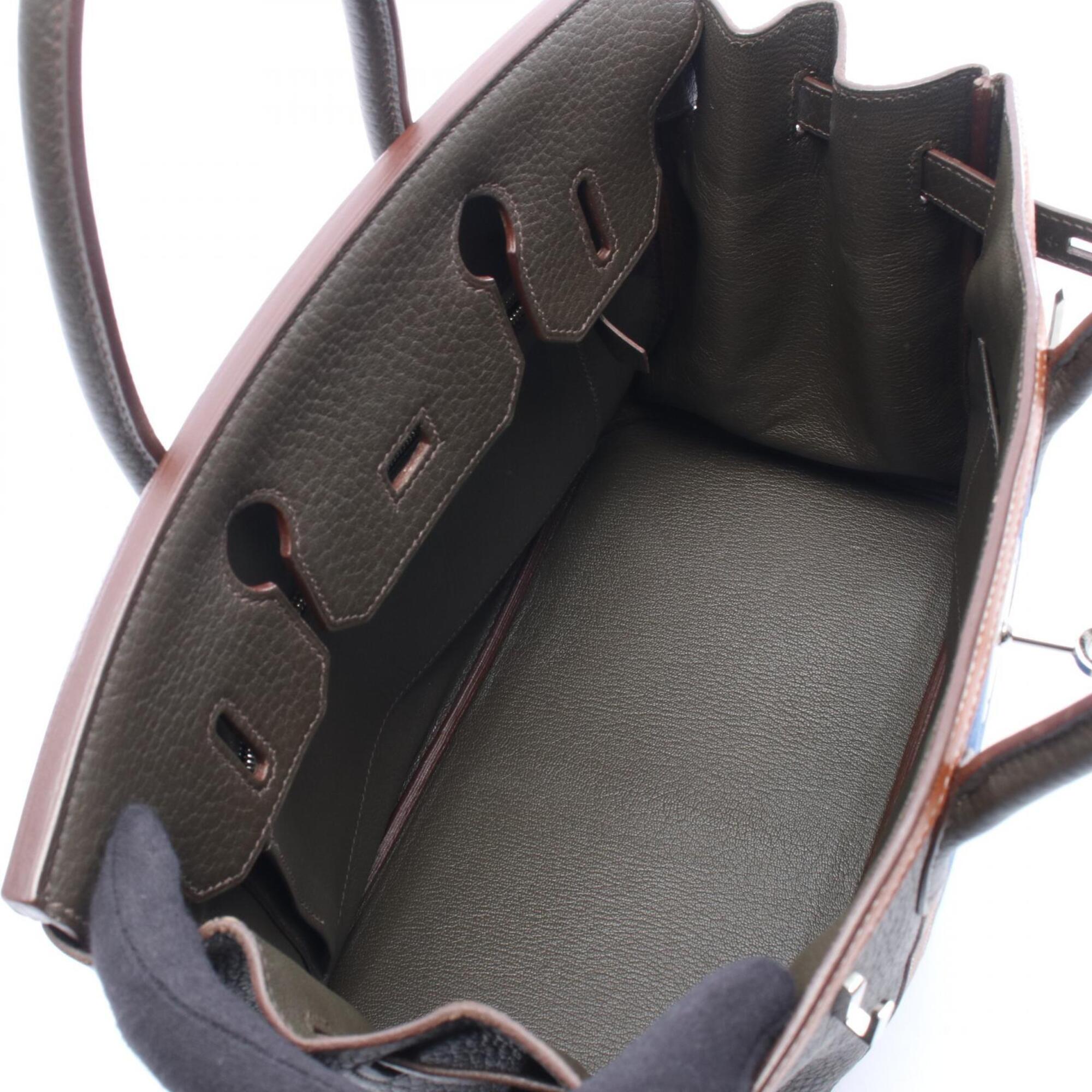 Hermes Blue Brown Khaki Fjord Leather Barenia Leather Handbag (Pre-Owned)