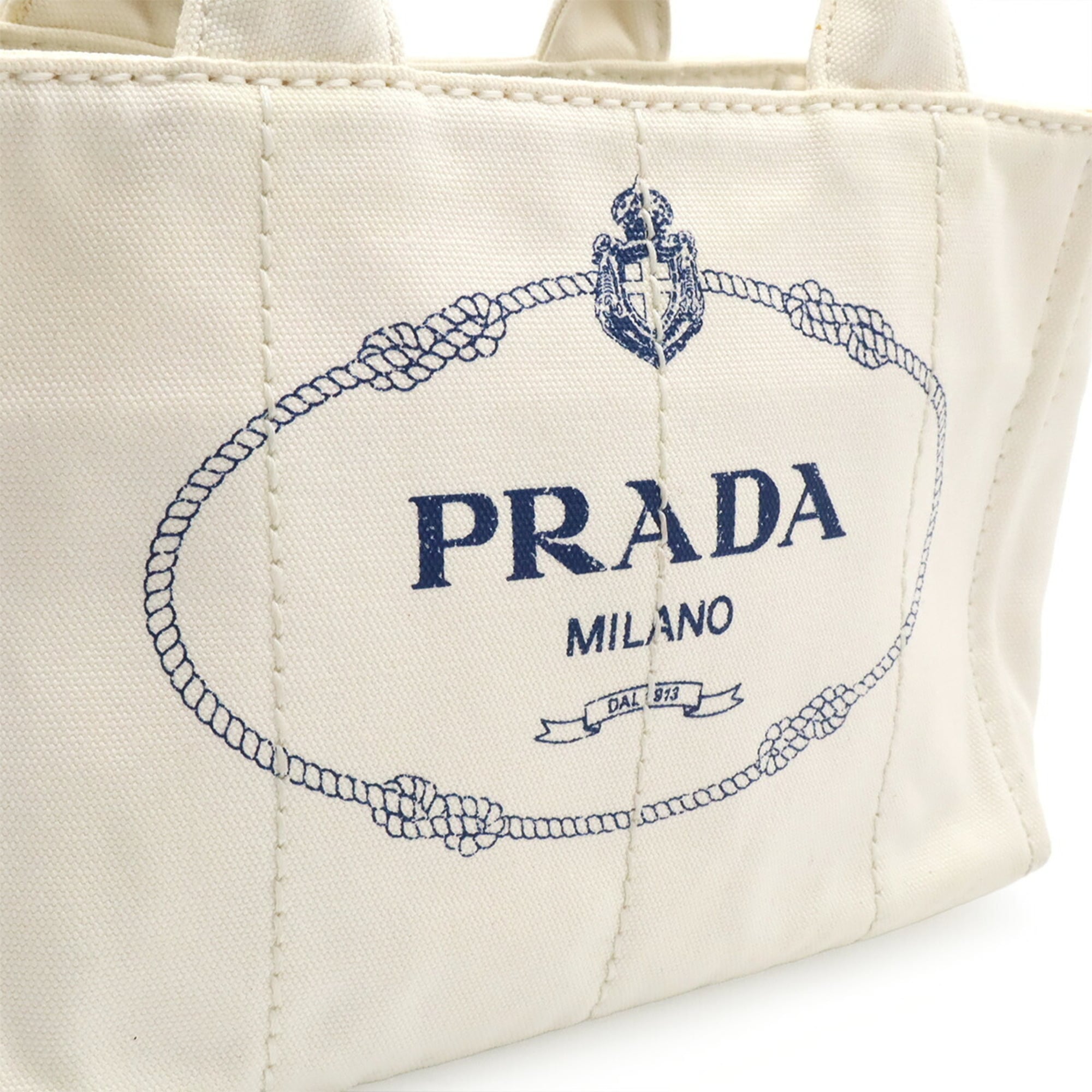 Prada Navy White Yellow Canvas Shoulder Bag Tote Bag (Pre-Owned)
