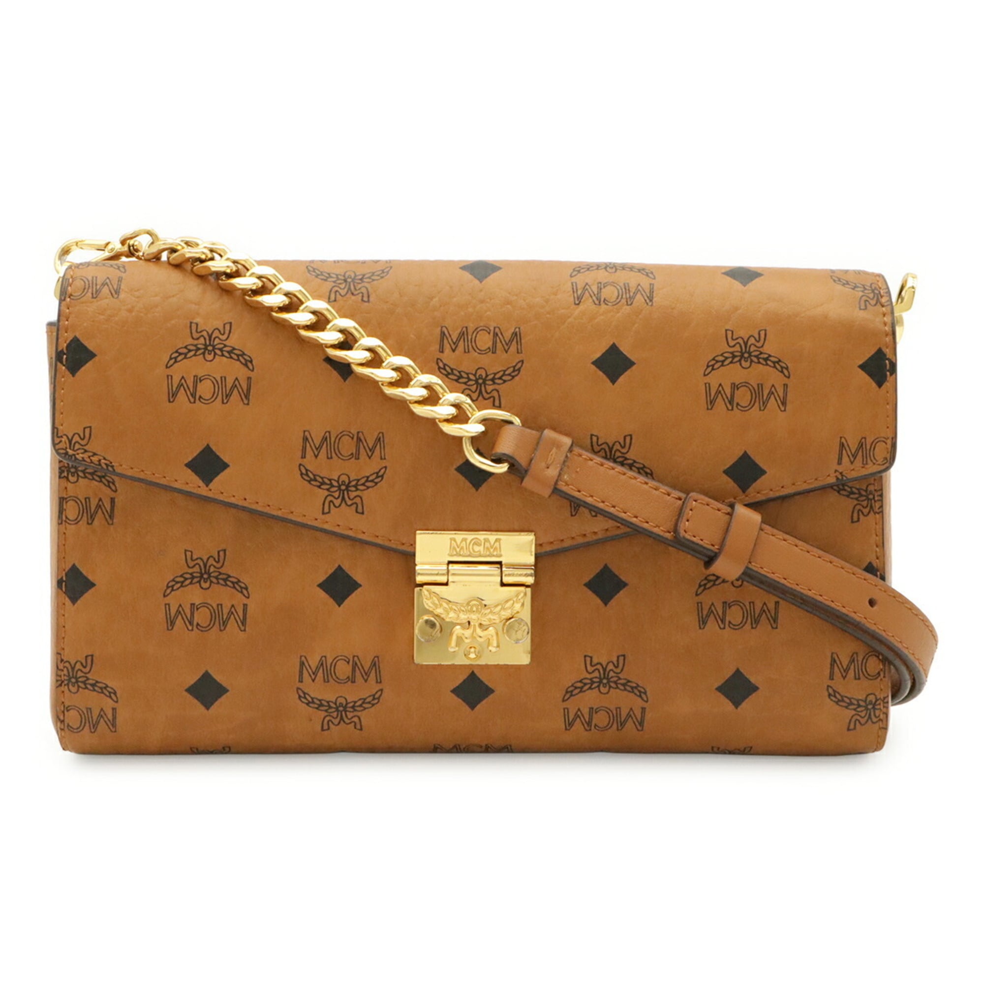 Mcm Visetos Brown Canvas Leather Clutch Bag Shoulder Bag (Pre-Owned)