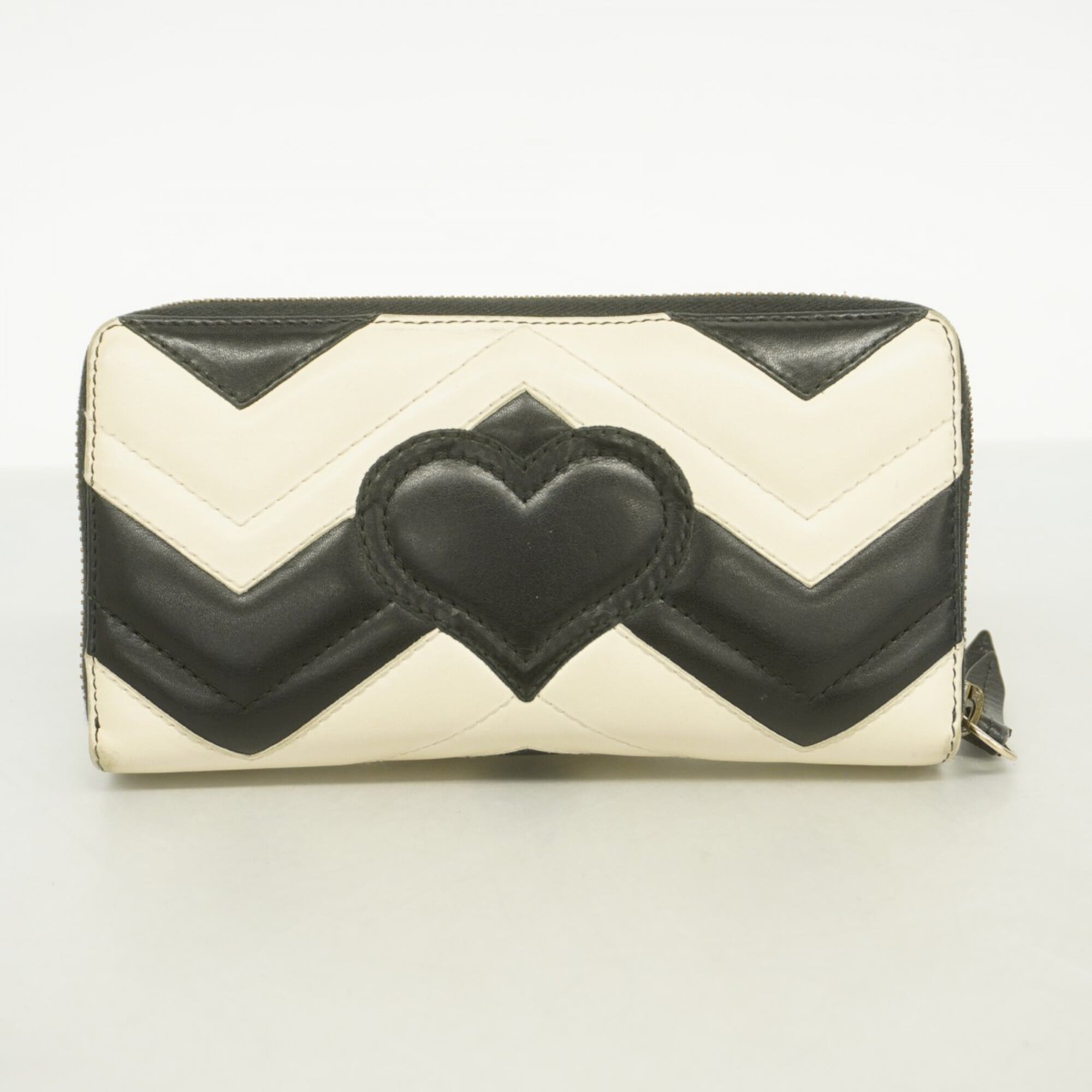 Gucci Black White Leather Long Wallet (Bi-Fold) (Pre-Owned)