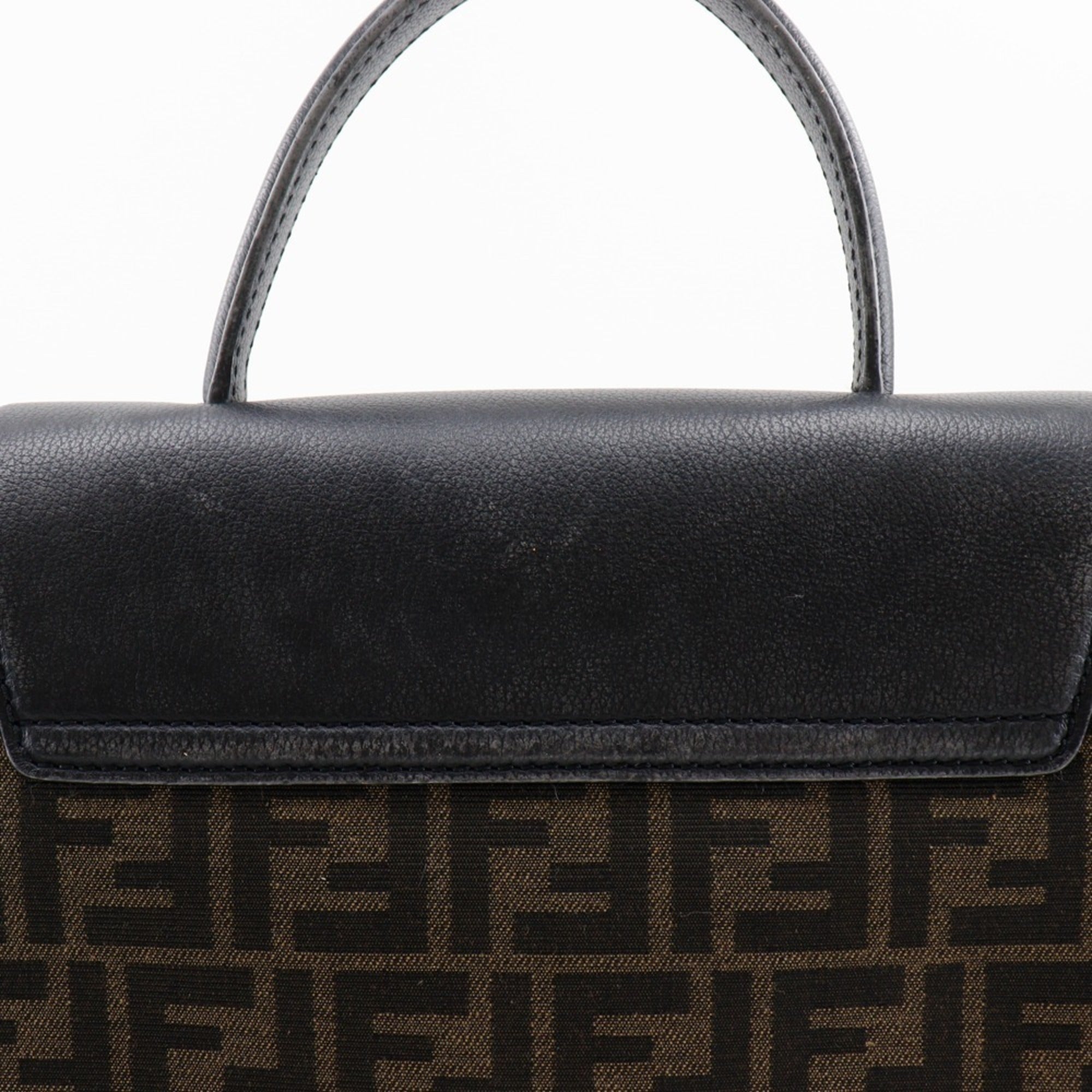 Fendi Zucca Black Brown Nylon Canvas Leather Handbag (Pre-Owned)