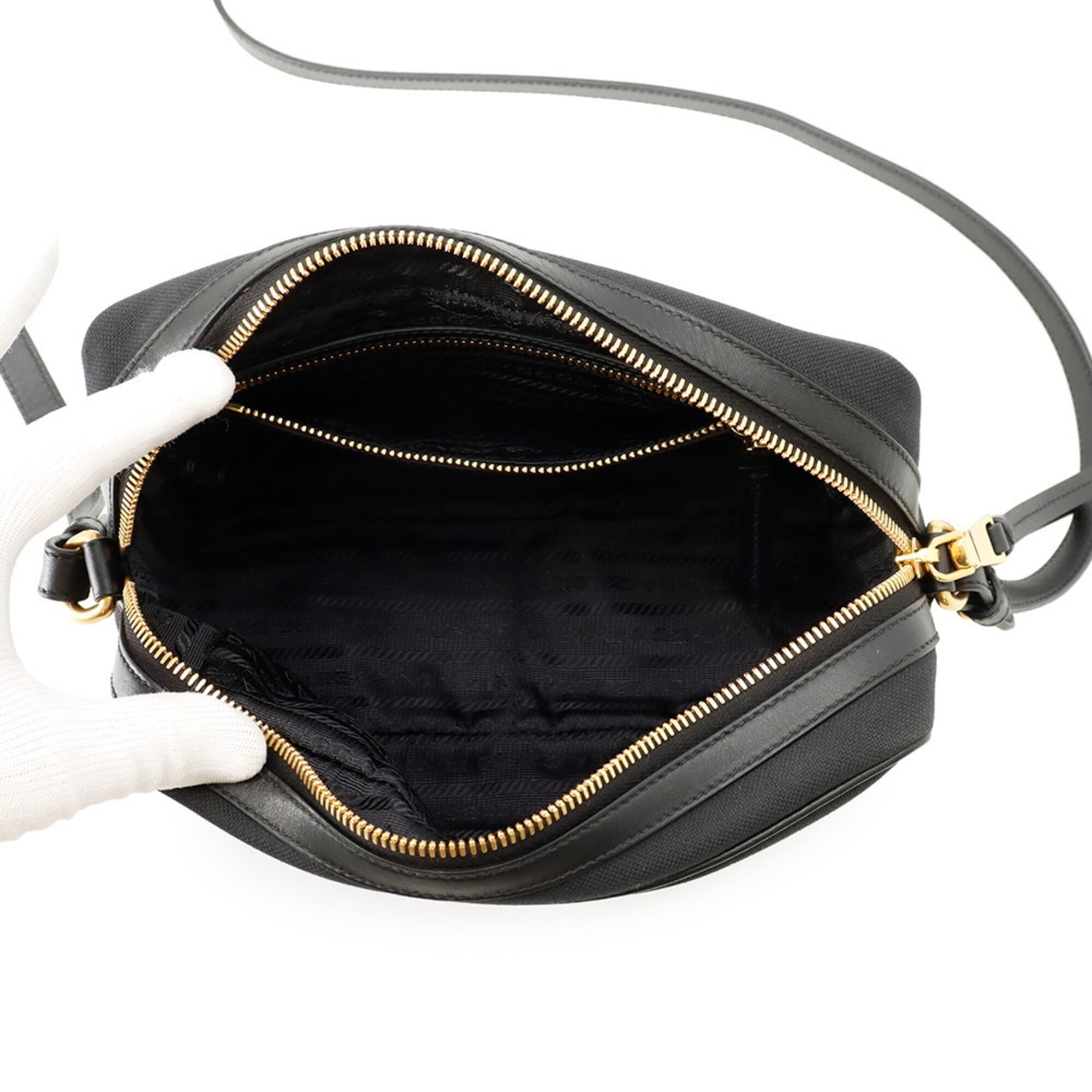 Prada Black Canvas Leather Handbag Shoulder Bag (Pre-Owned)