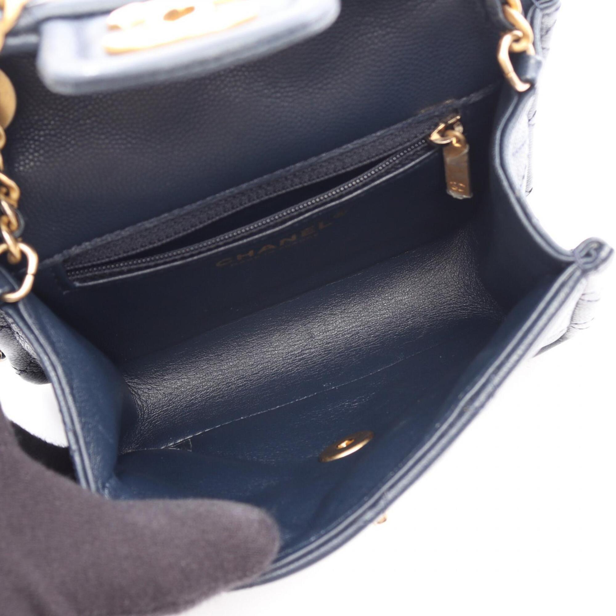 Chanel Navy Grained Calfskin Handbag Shoulder Bag (Pre-Owned)