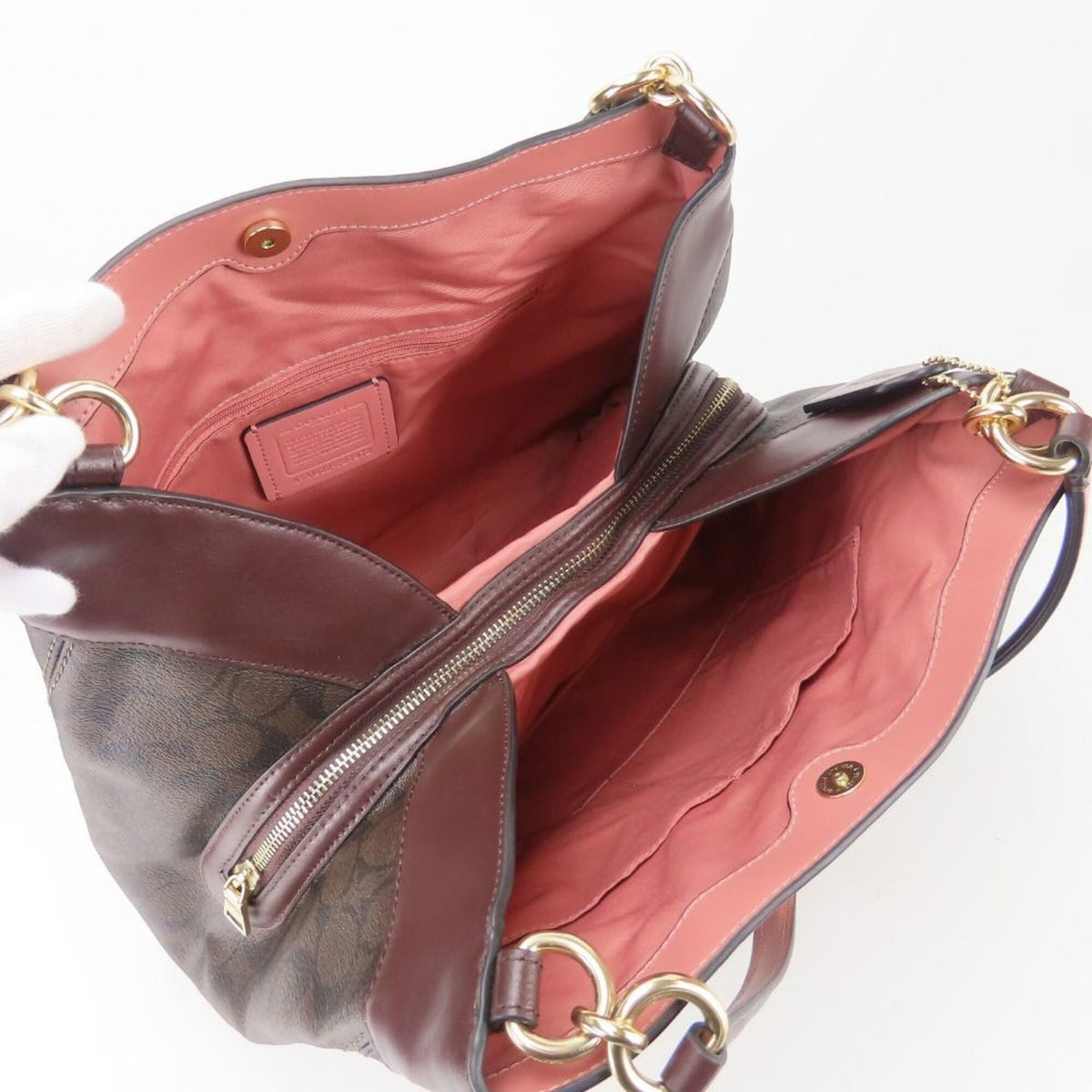 Coach Dark Brown Pink Wine Leather Pvc Tote Bag (Pre-Owned)