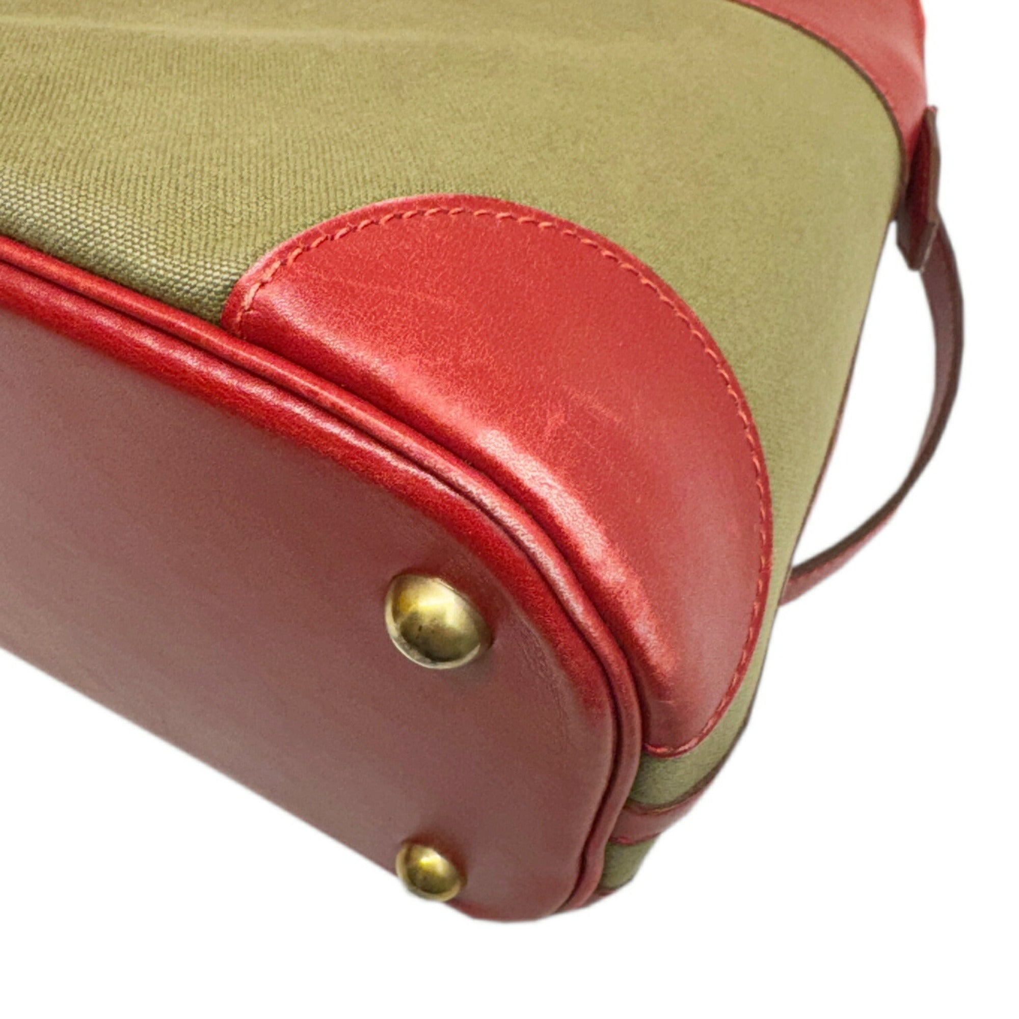 Hermes Khaki Rouge Garance Toile Officier Box Calf Leather Handbag Shoulder Bag (Pre-Owned)