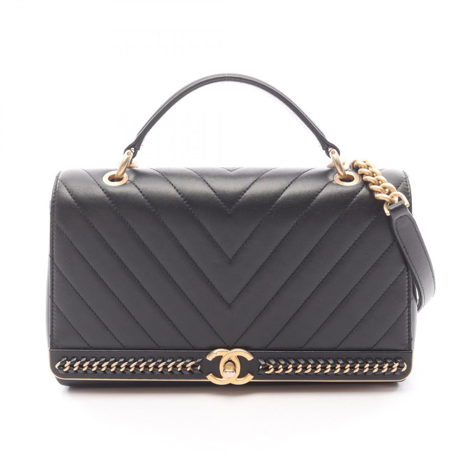 Chanel Black Leather Handbag Shoulder Bag (Pre-Owned)