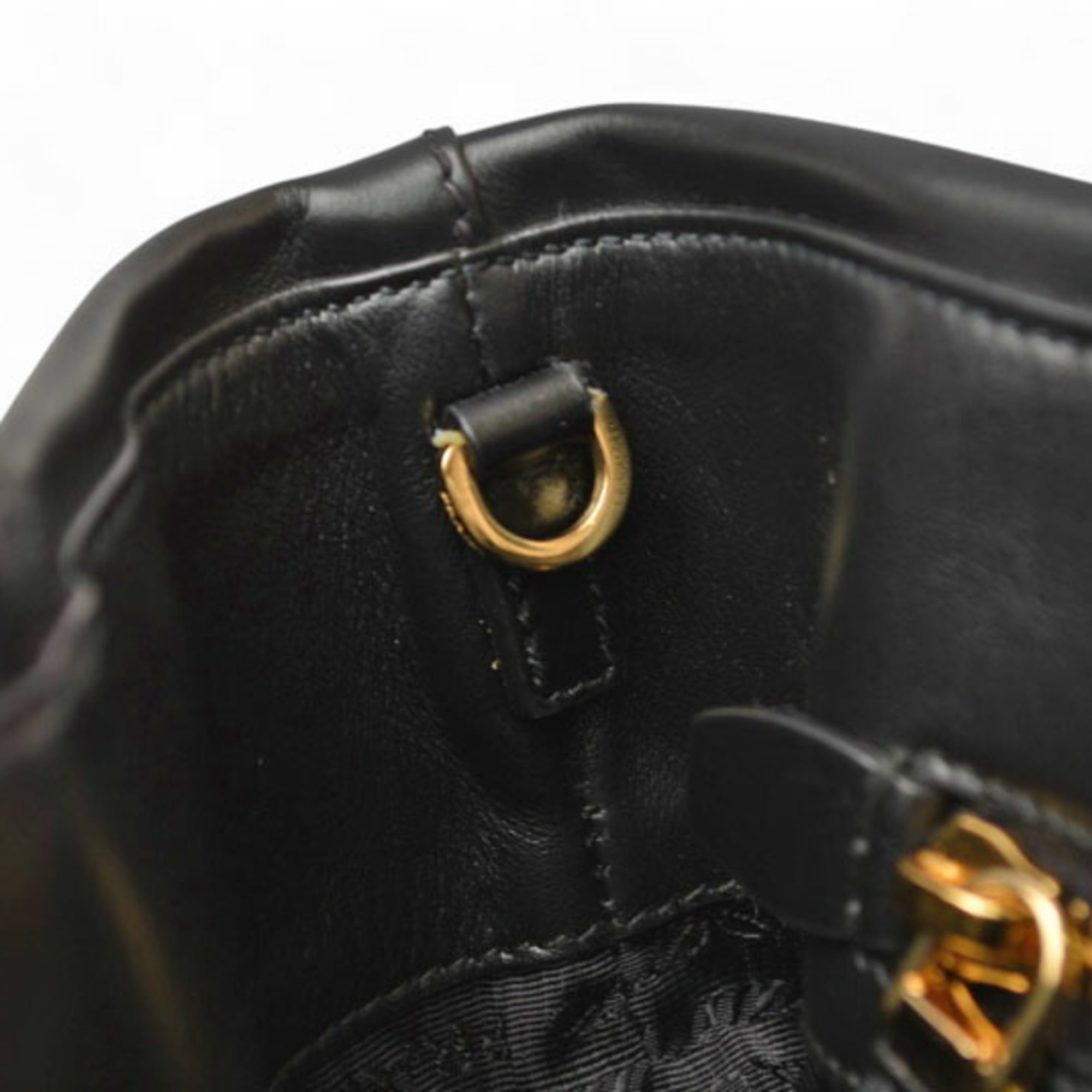 Prada Black Nylon Leather Handbag Shoulder Bag Tote Bag (Pre-Owned)