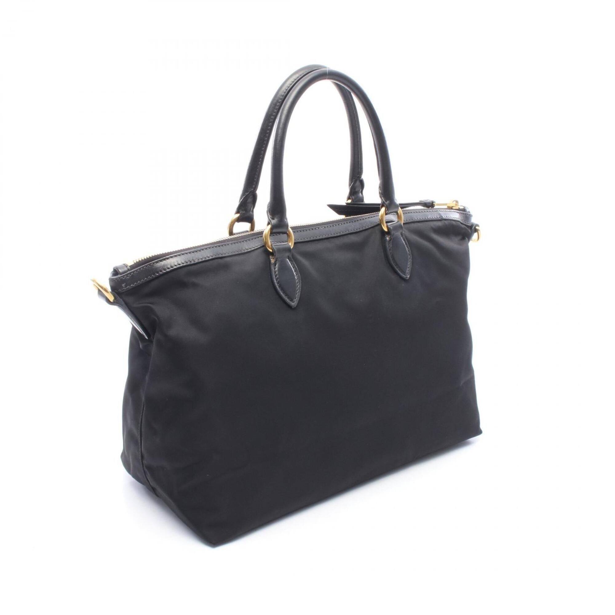 Prada Black Nylon Leather Handbag Tote Bag (Pre-Owned)