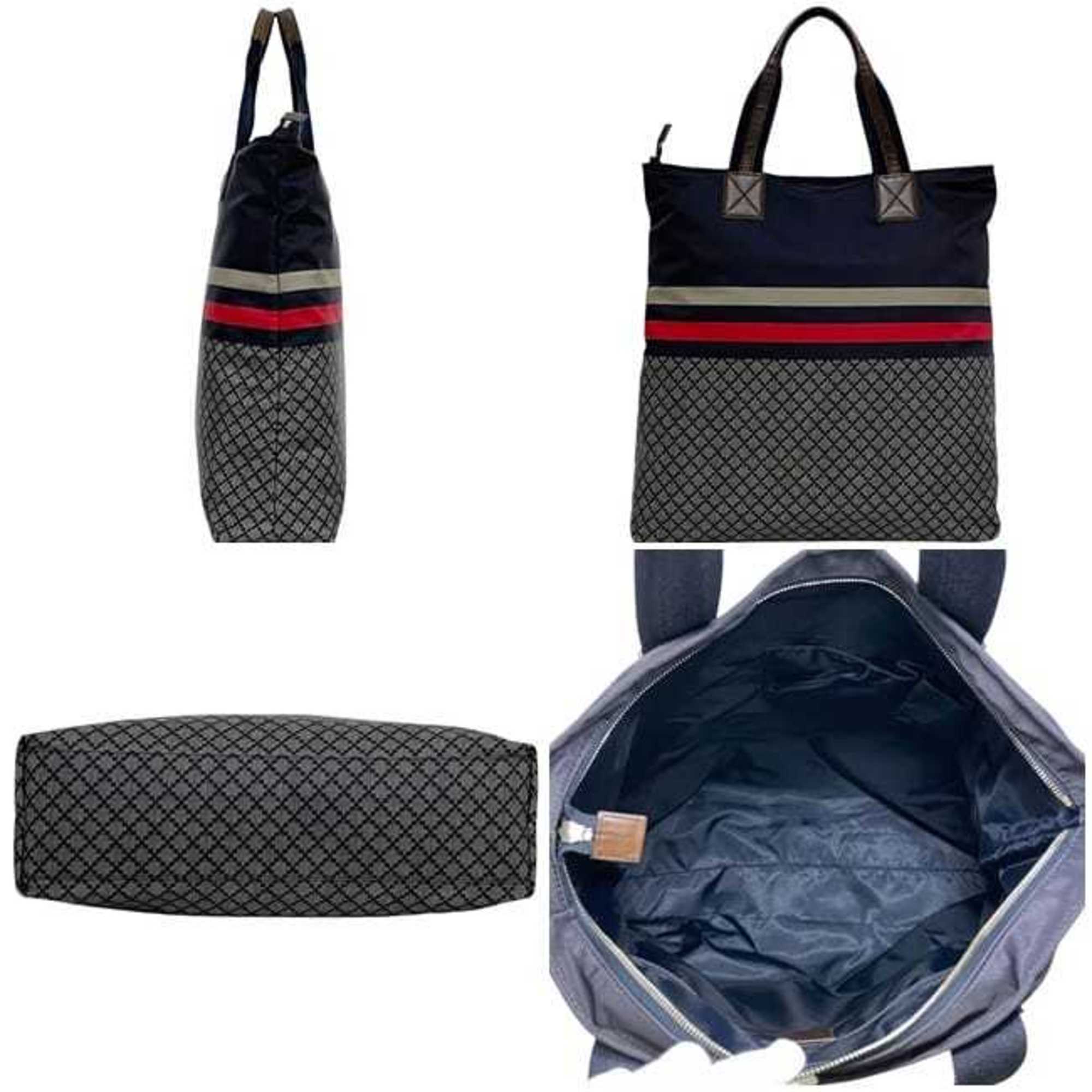 Gucci Navy Nylon Leather Tote Bag (Pre-Owned)