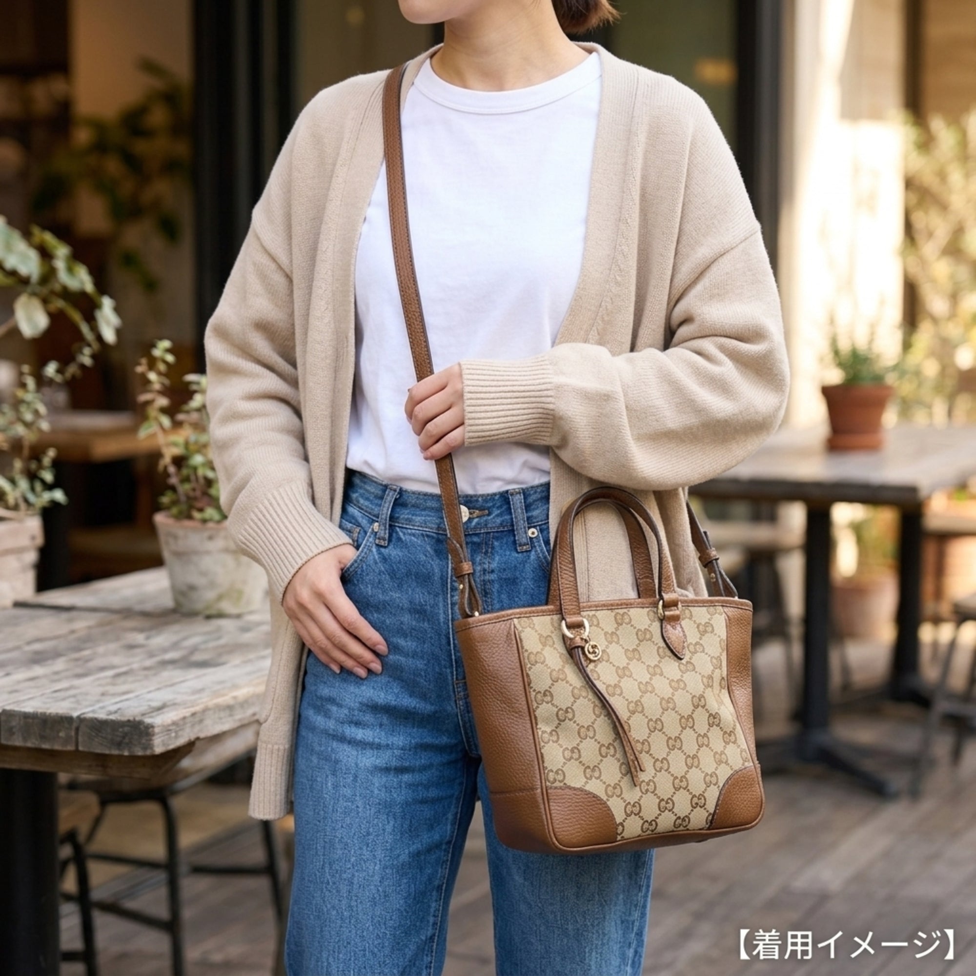 Gucci Gg Canvas Beige Brown Gg Canvas Handbag Shoulder Bag (Pre-Owned)