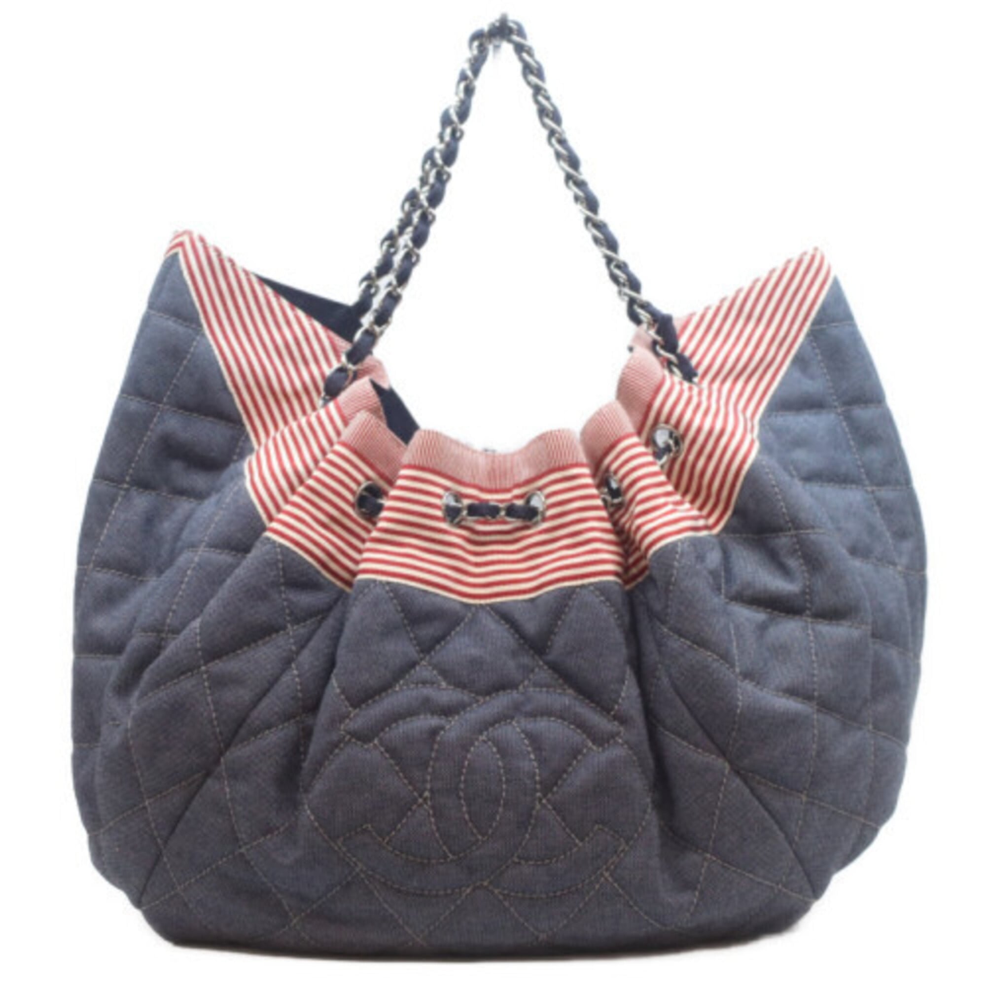 Chanel Navy Red Color Canvas Shoulder Bag (Pre-Owned)