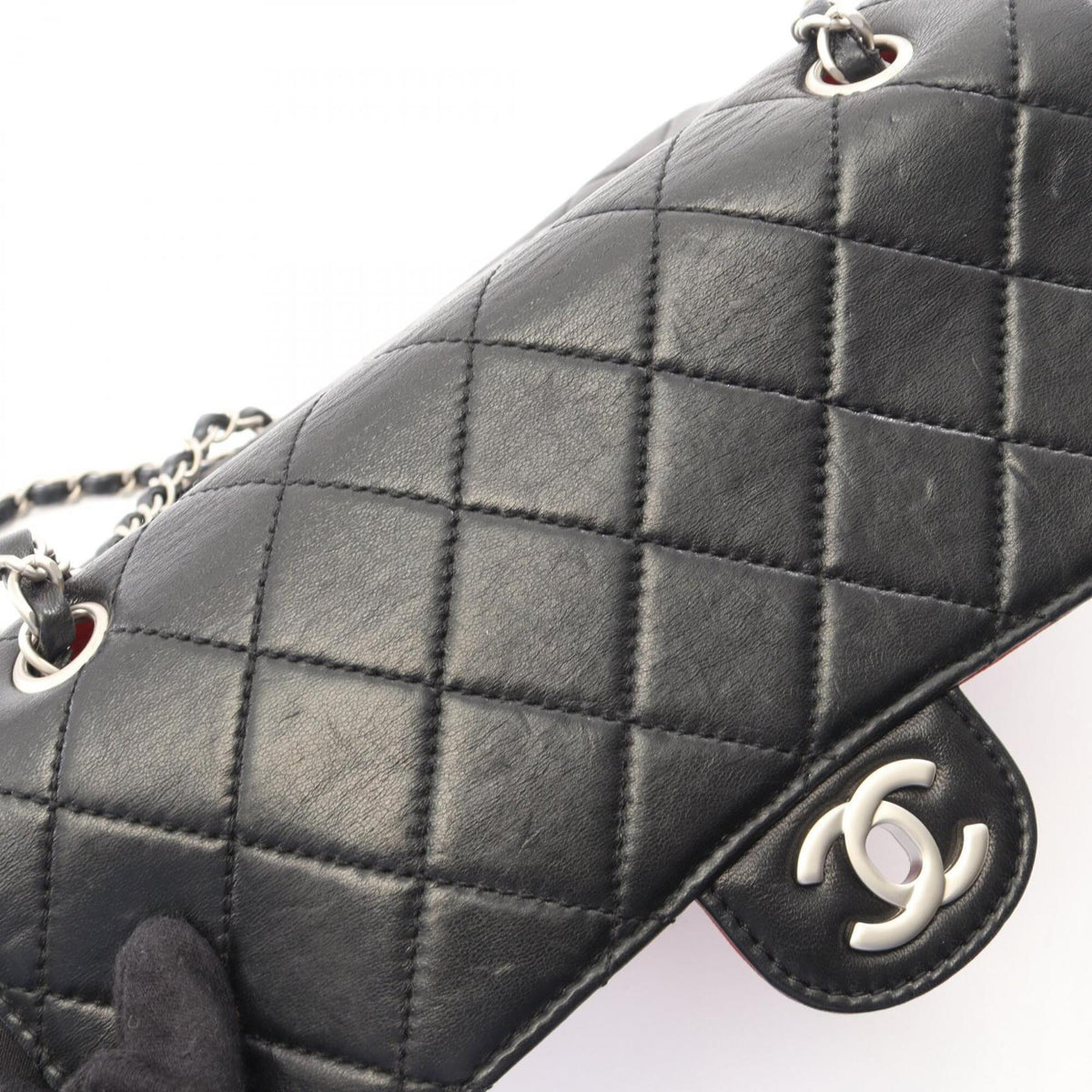 Chanel Black Red Color Leather Handbag Shoulder Bag (Pre-Owned)