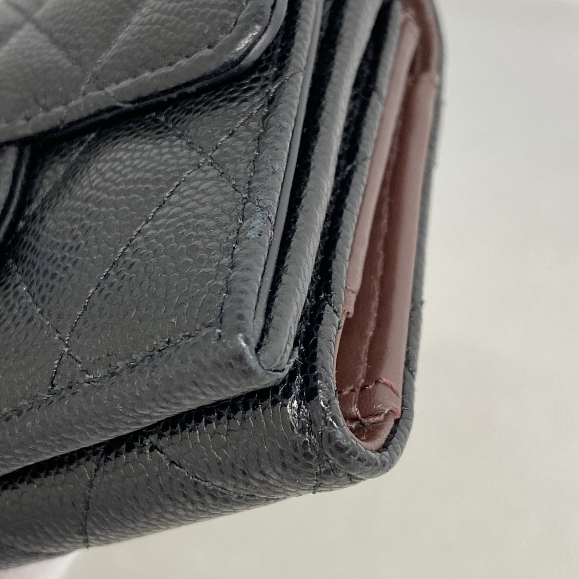 Chanel Black Grained Calfskin Wallet (Tri-Fold) (Pre-Owned)