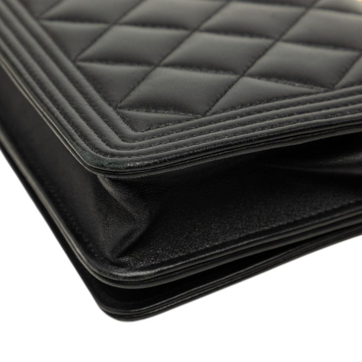 Chanel Boy Chanel Black Leather Chain/Shoulder Wallet (Pre-Owned)