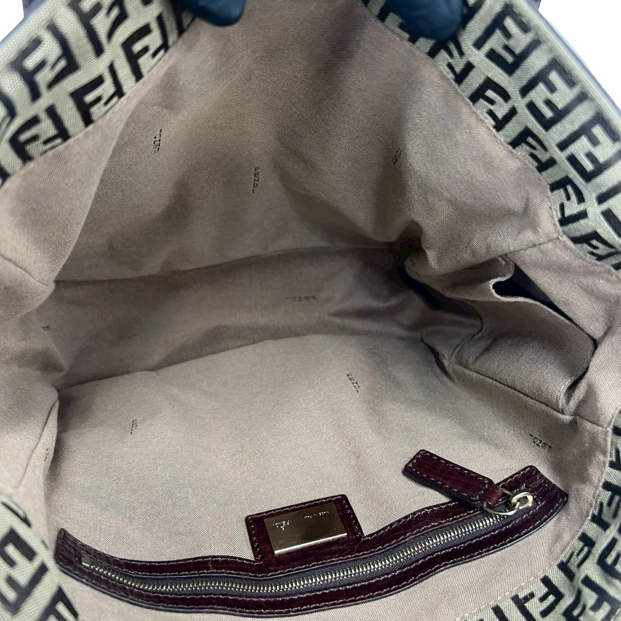 Fendi Brown Khaki Canvas Leather Handbag Shoulder Bag Tote Bag (Pre-Owned)