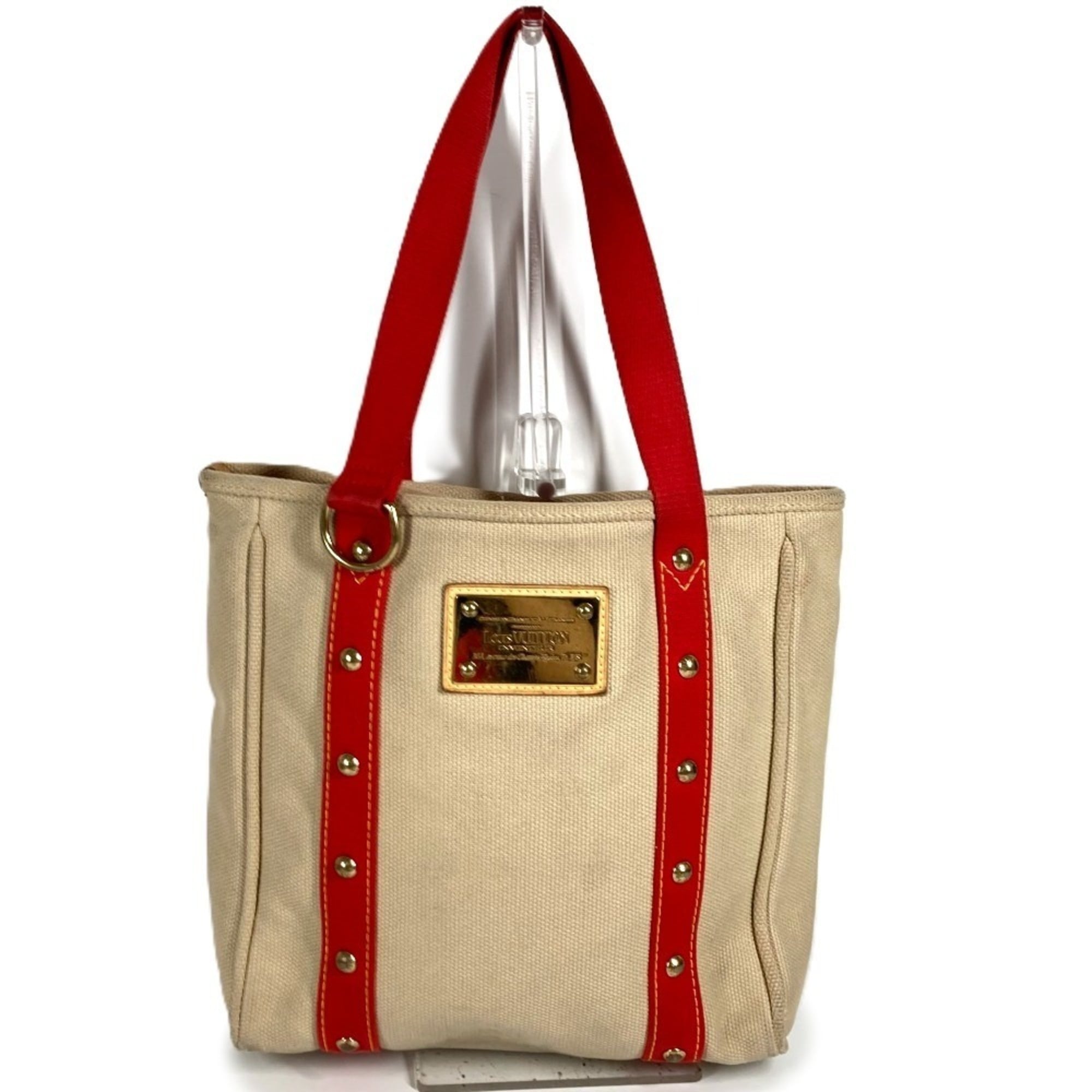 Louis Vuitton Beige Red Color Canvas Shoulder Bag Tote Bag (Pre-Owned)
