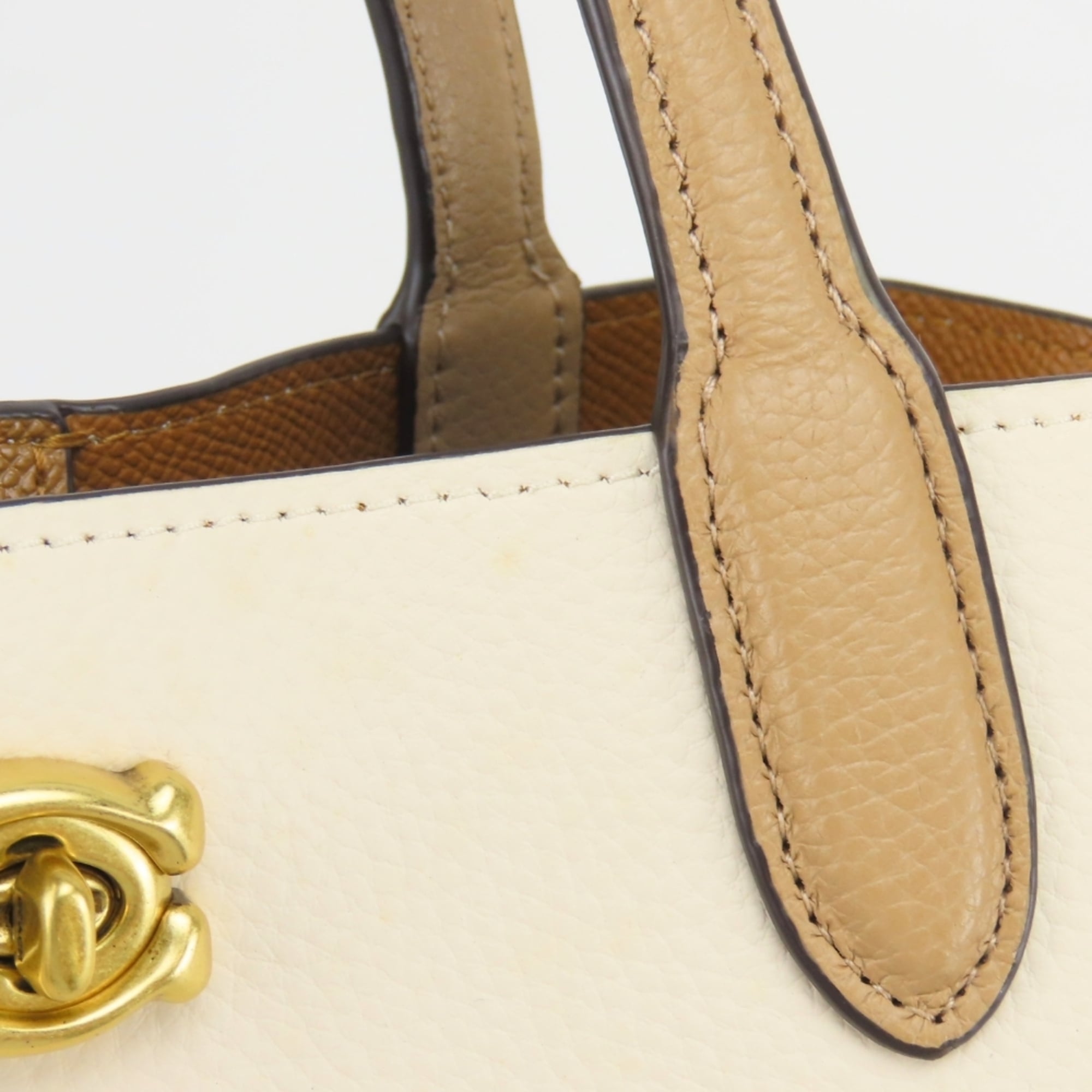 Coach Beige Brown Ivory Handbag (Pre-Owned)