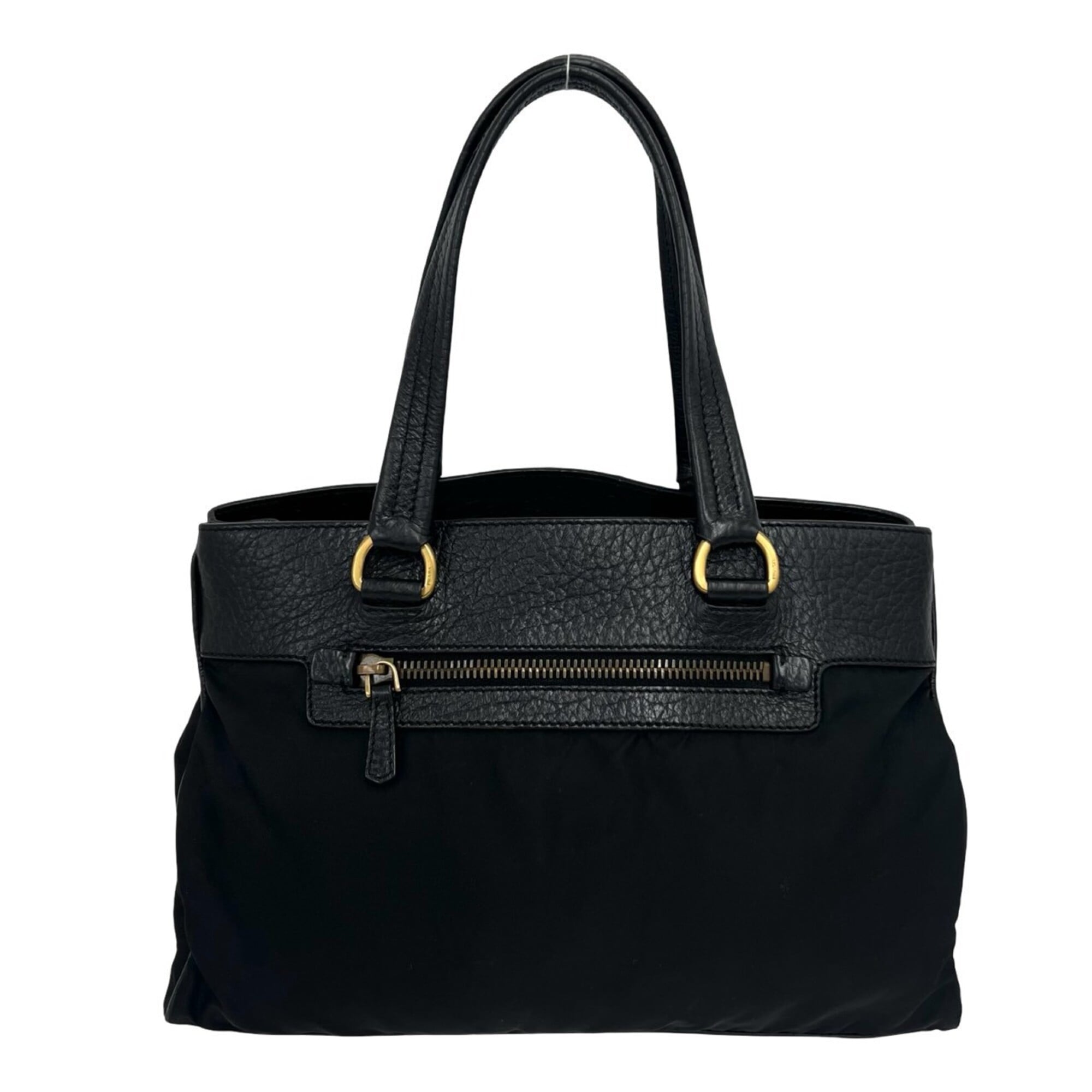 Prada Black Nylon Leather Handbag Tote Bag (Pre-Owned)