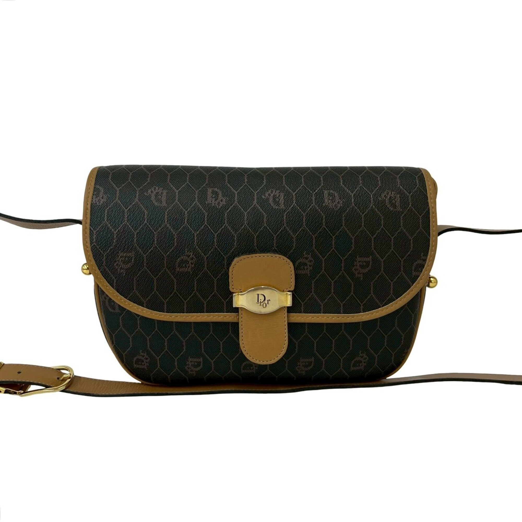 Christian Dior Beige Gray Leather Pvc Pochette Shoulder Bag (Pre-Owned)
