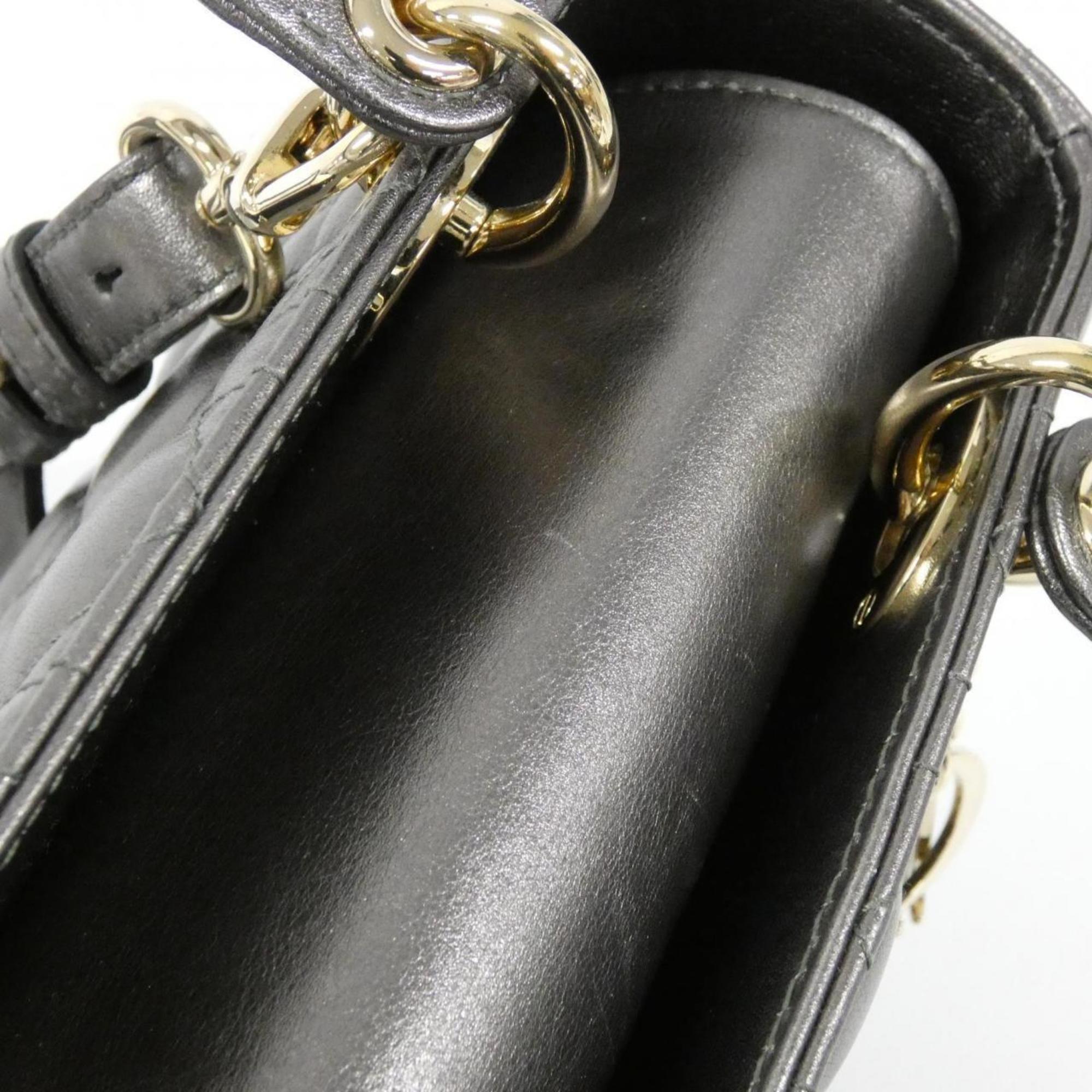 Christian Dior Gray Gunmetal Metallic Leather Handbag (Pre-Owned)