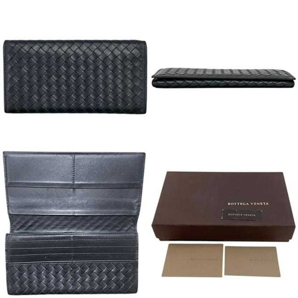 Bottega Veneta Black Intrecciato Long Wallet (Bi-Fold) (Pre-Owned)