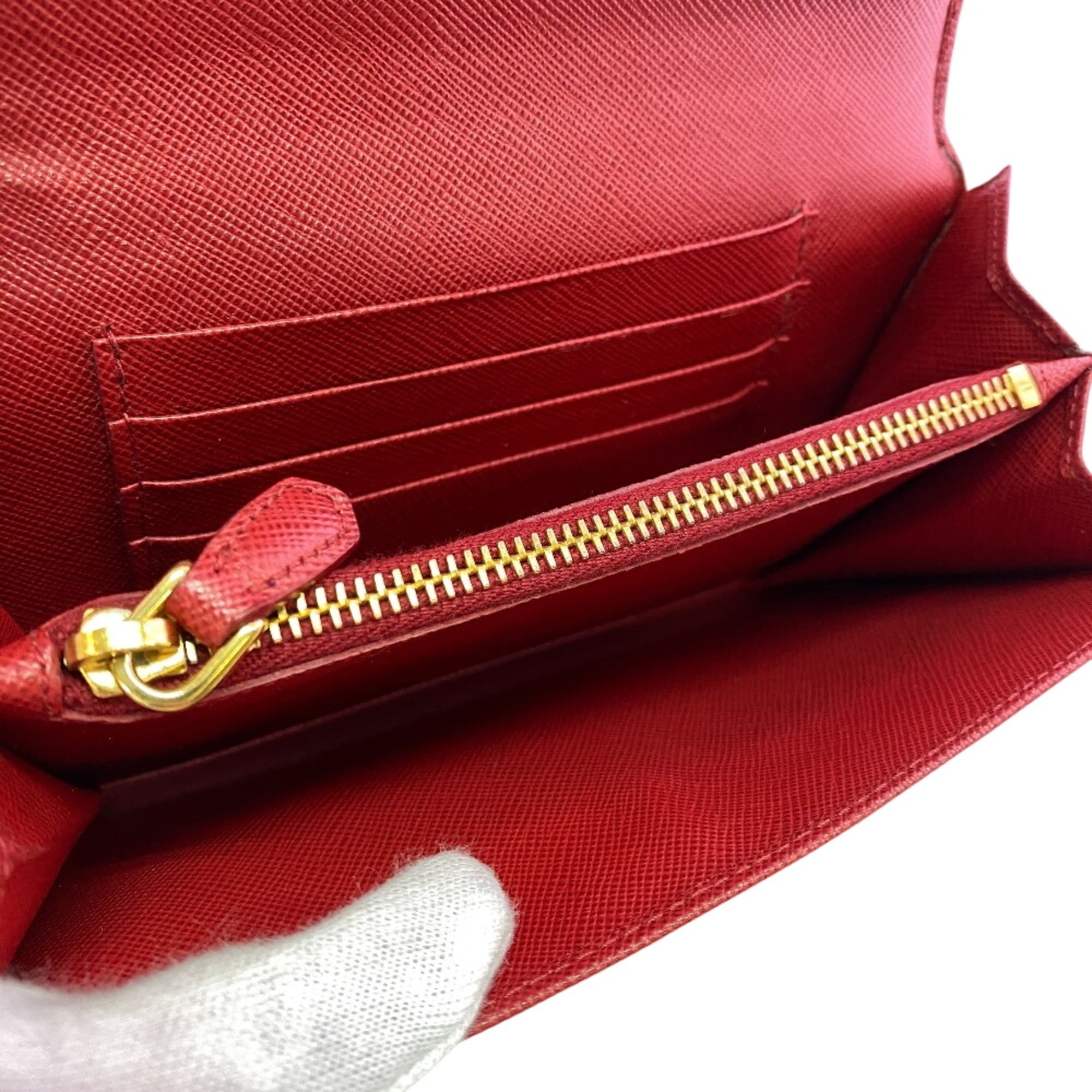 Prada Saffiano Red Color Leather Wallet (Bi-Fold) (Pre-Owned)