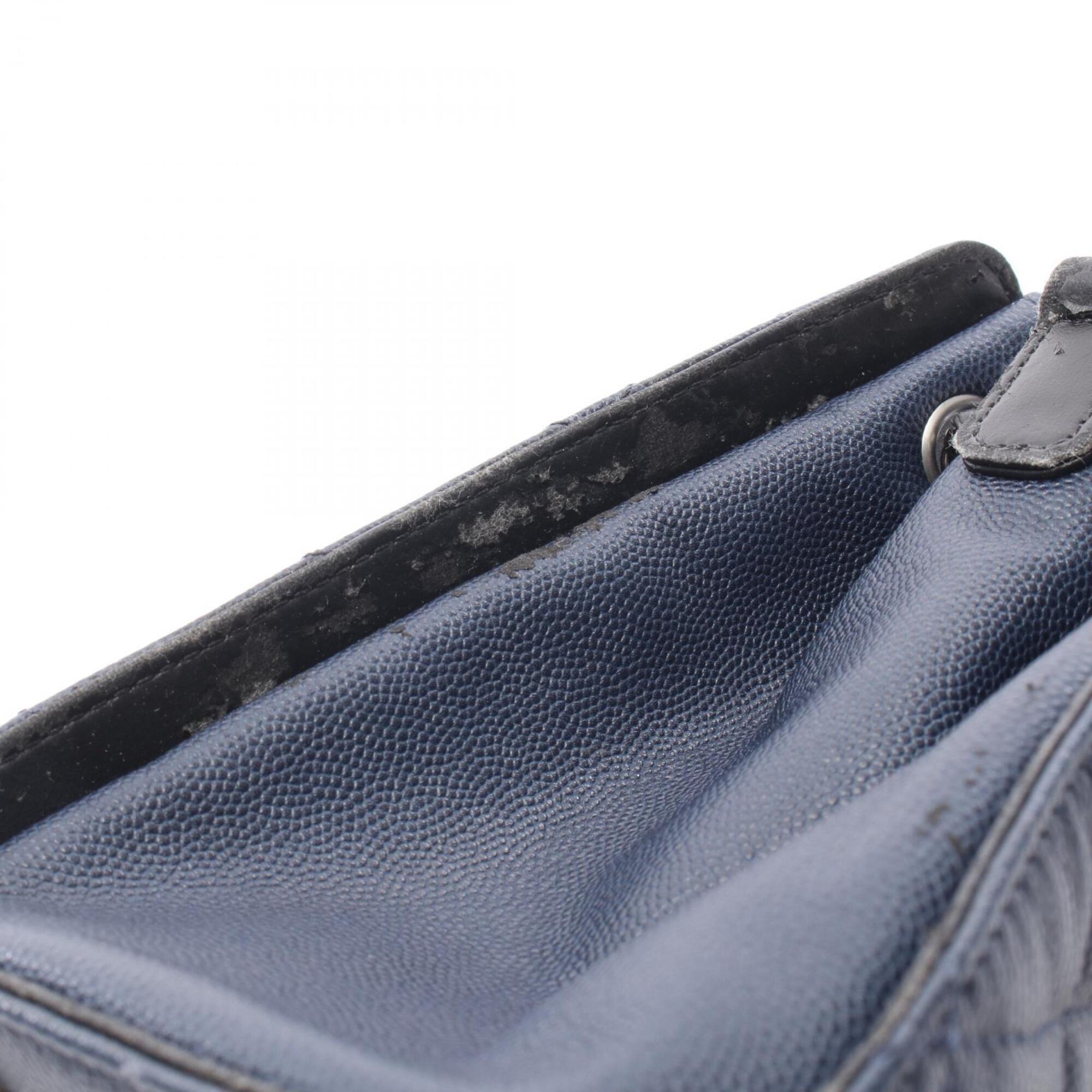 Chanel Black Navy Grained Calfskin Leather Handbag (Pre-Owned)
