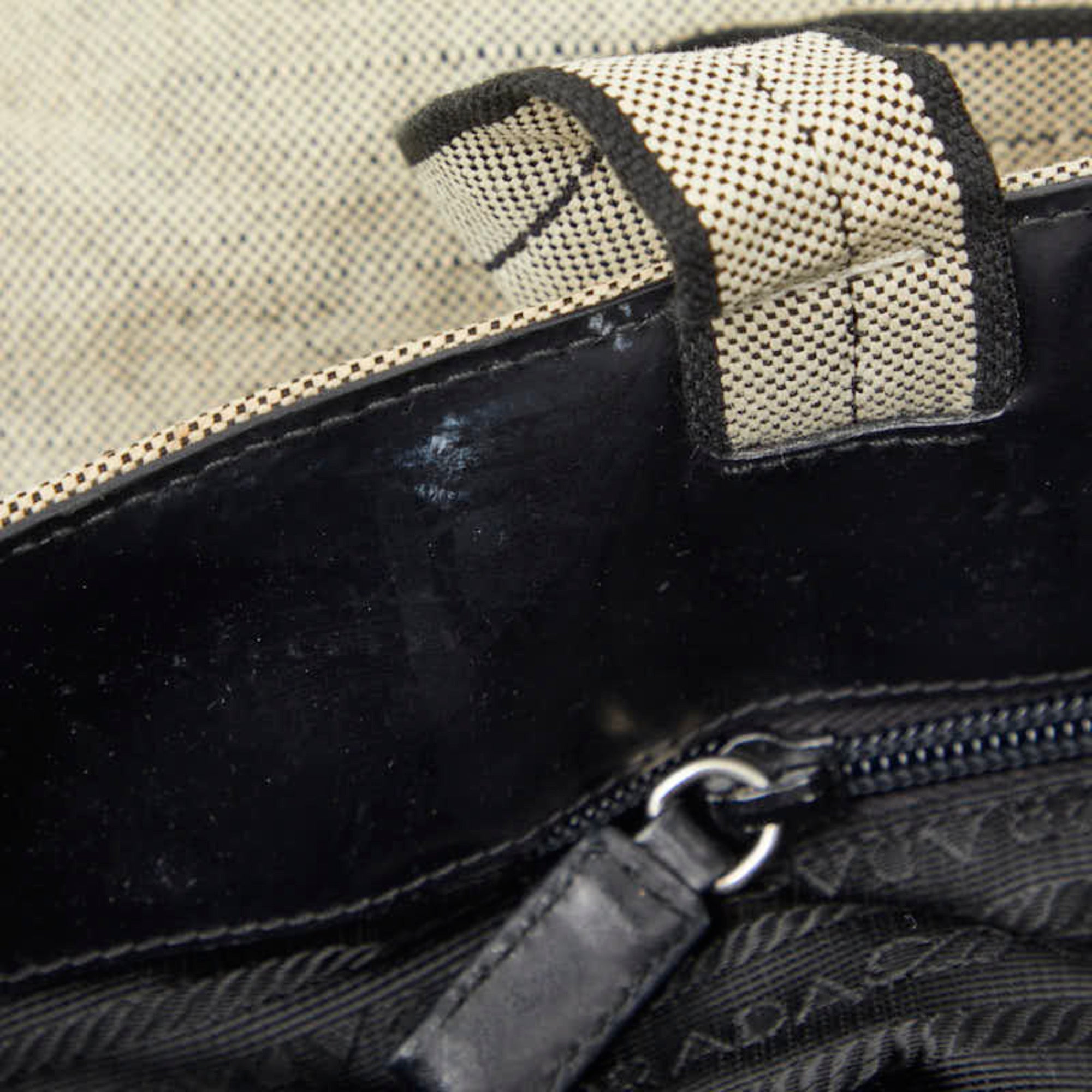 Prada Black White Canvas Tote Bag (Pre-Owned)