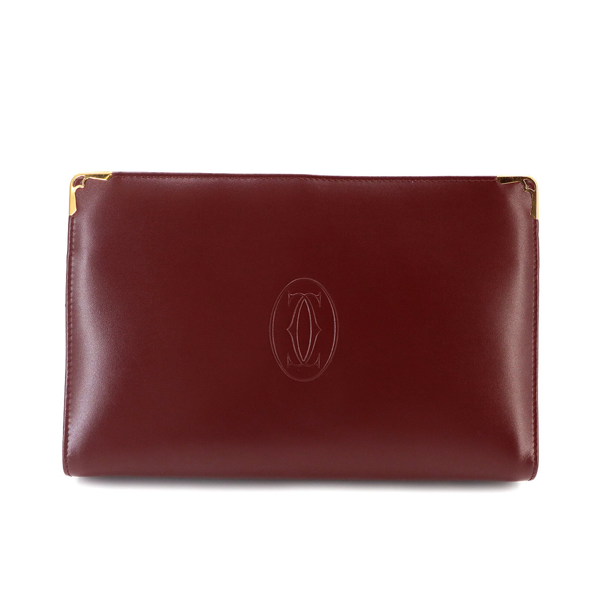 Cartier Bordeaux Leather Clutch Bag Handbag (Pre-Owned)