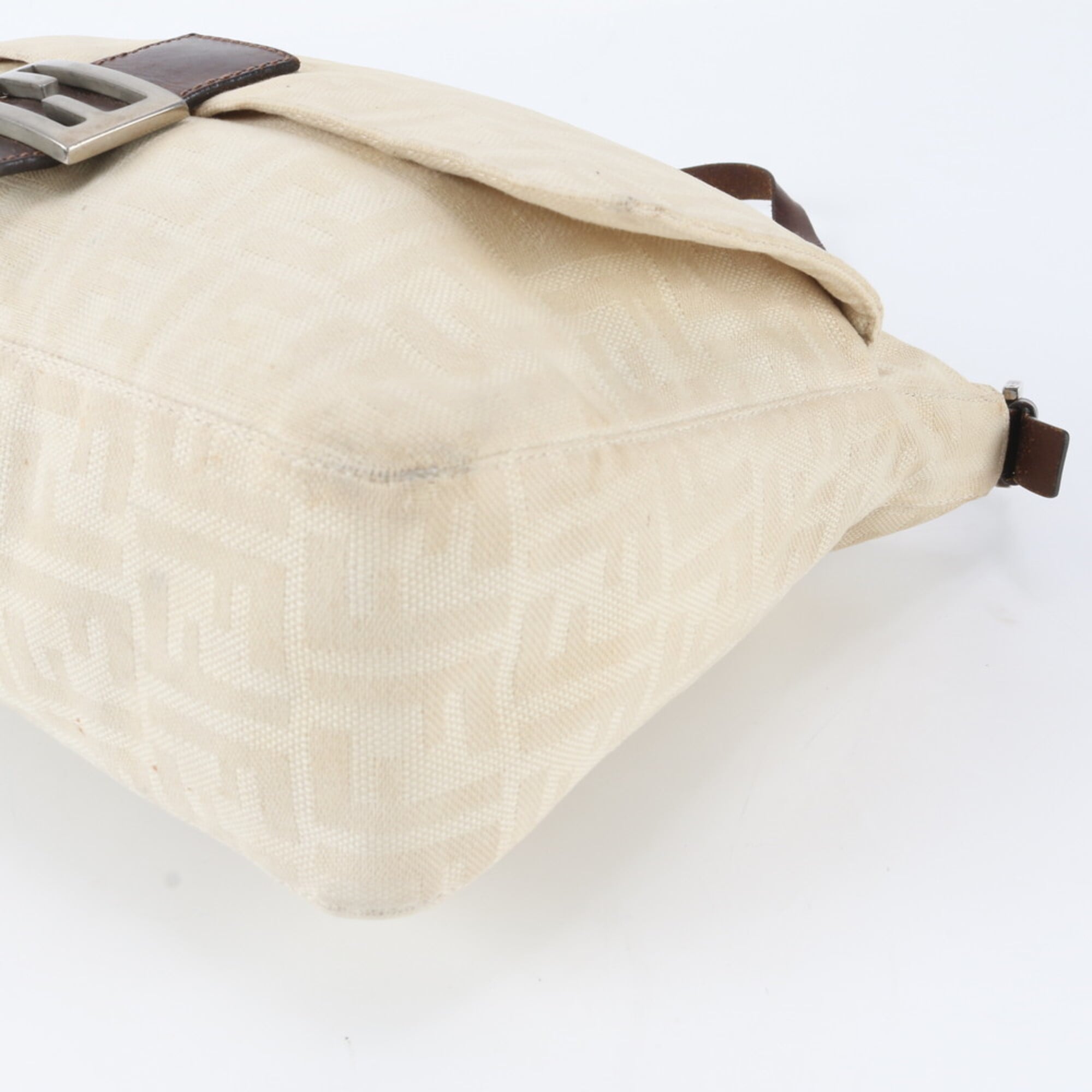 Fendi Beige Brown Leather Canvas Handbag Shoulder Bag (Pre-Owned)