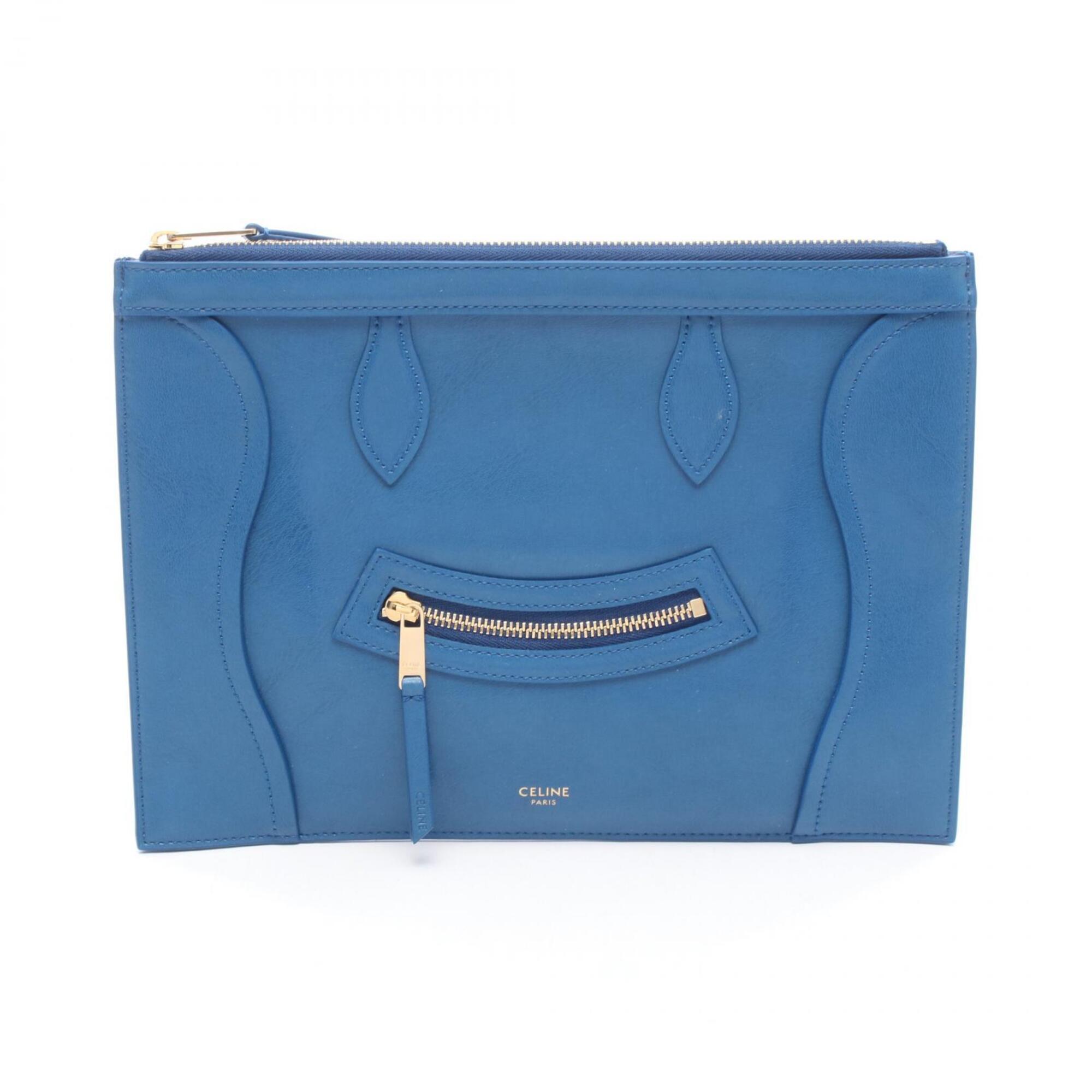 Celine Blue Leather Clutch Bag Handbag Pouch (Pre-Owned)