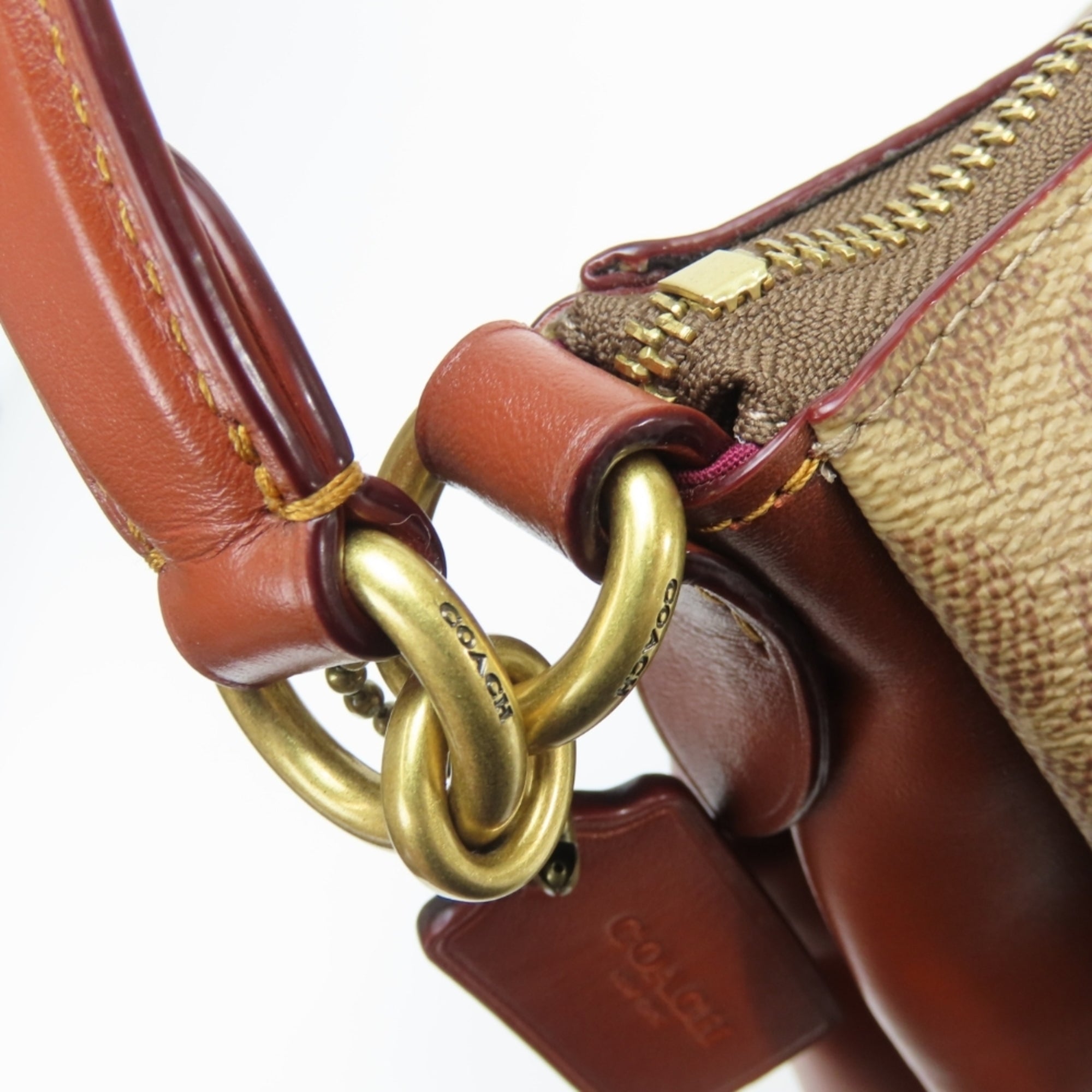 Coach Signature Beige Brown Pvc Leather Shoulder Bag (Pre-Owned)