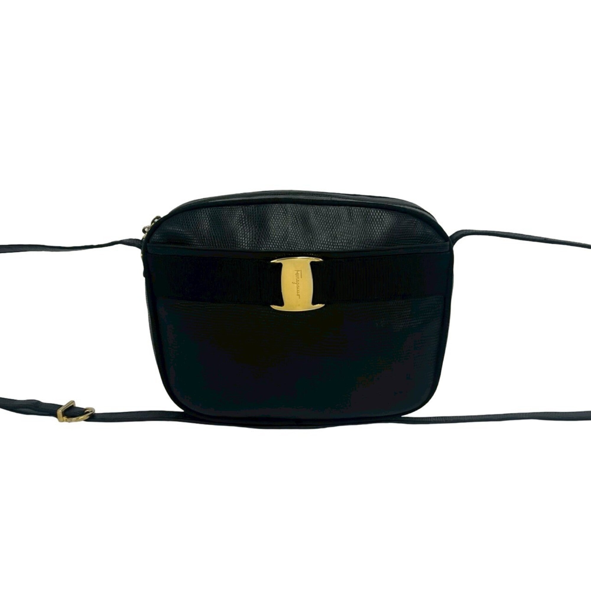 Salvatore Ferragamo Black Leather Pochette Shoulder Bag (Pre-Owned)