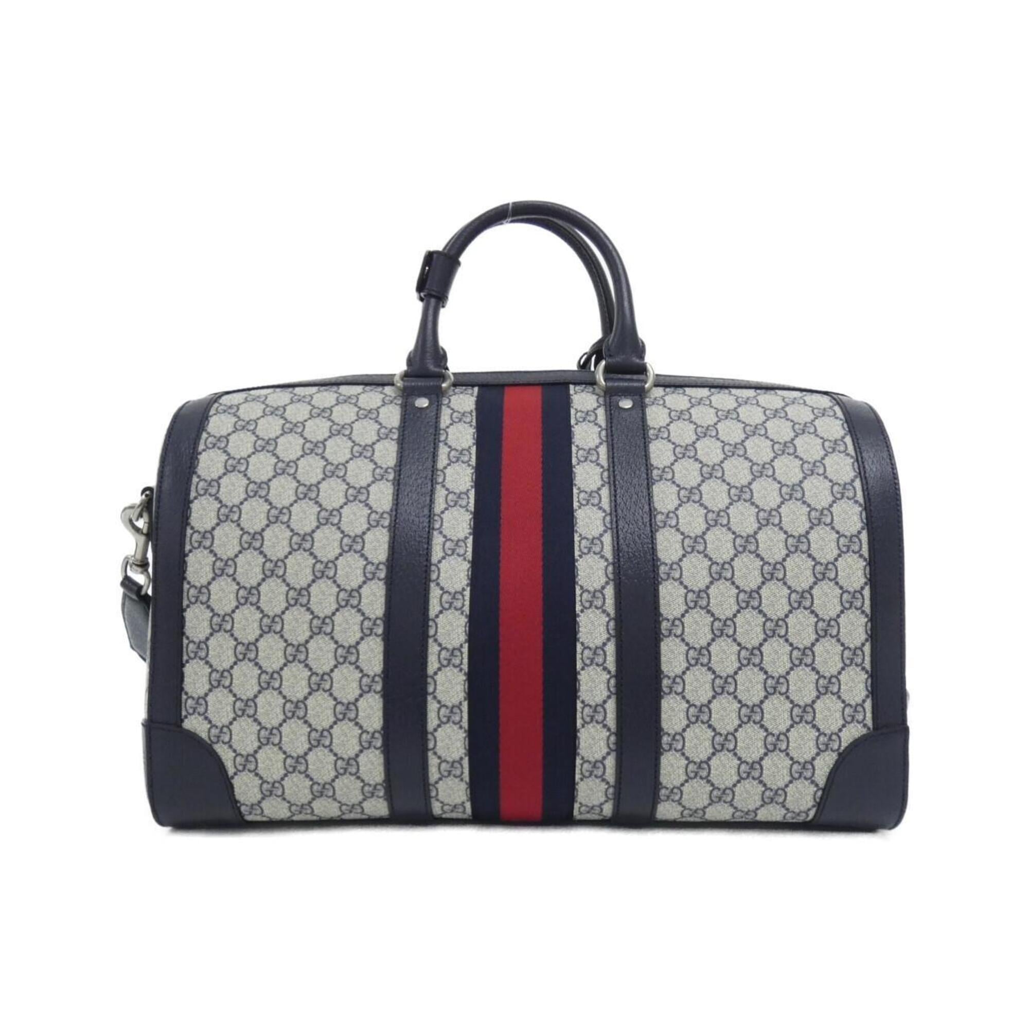 Gucci Beige Blue Gg Supreme Leather Boston Bag (Pre-Owned)
