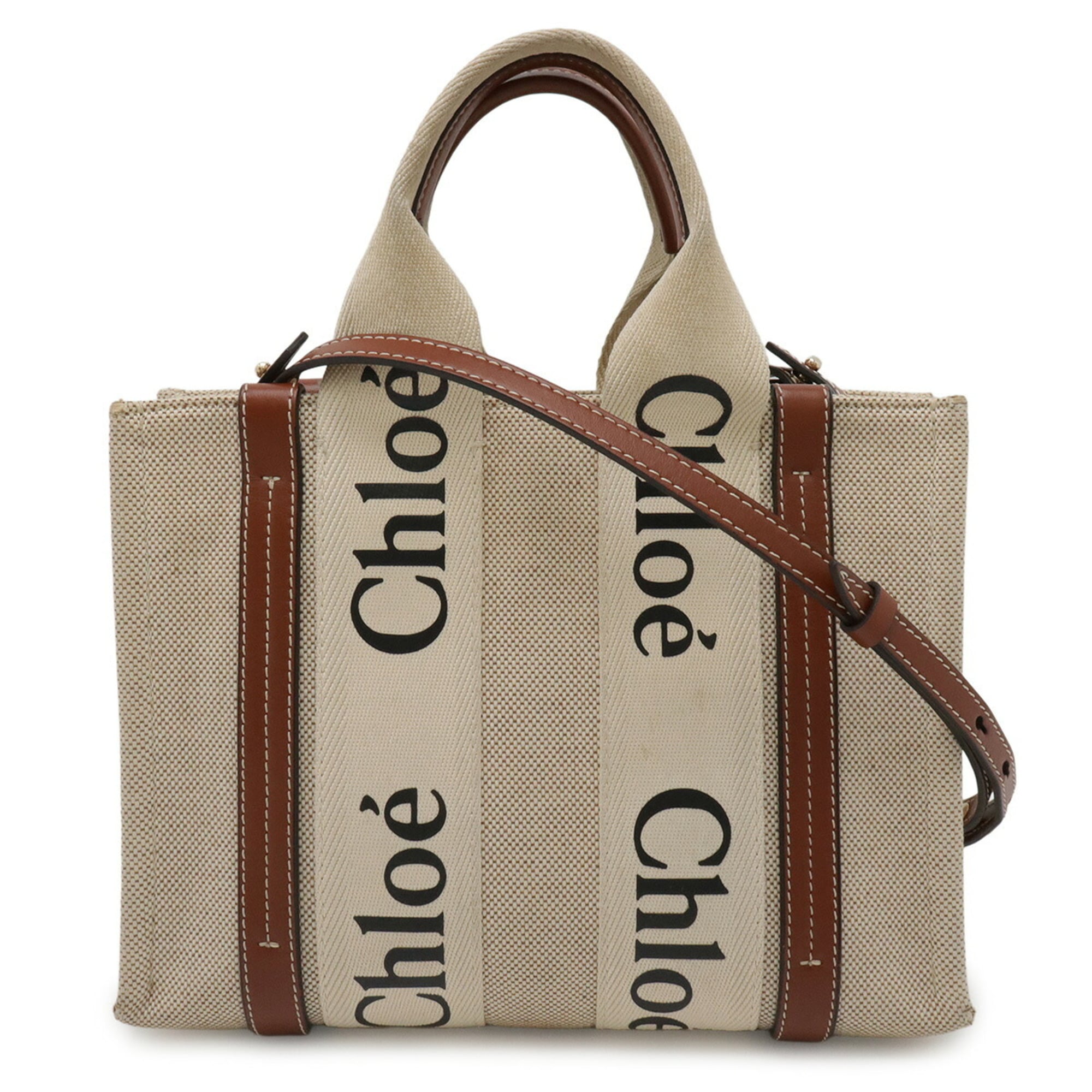 Chloé Beige Brown Canvas Leather Handbag Shoulder Bag Tote Bag (Pre-Owned)