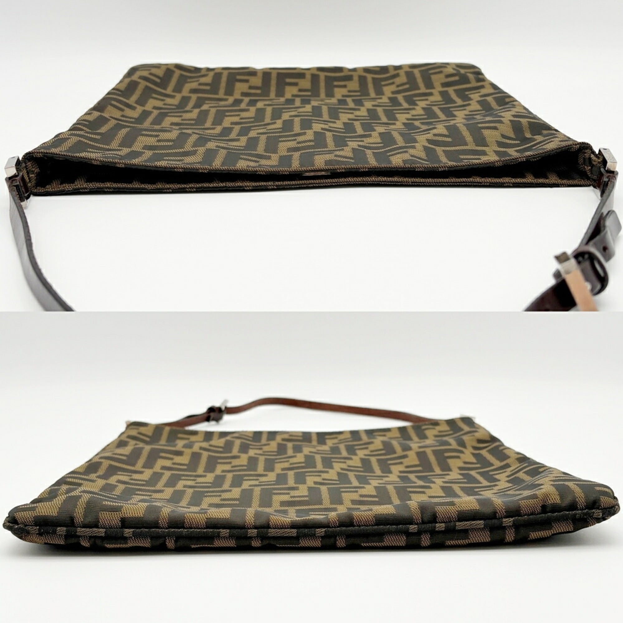 Fendi Dark Brown Canvas Leather Shoulder Bag (Pre-Owned)