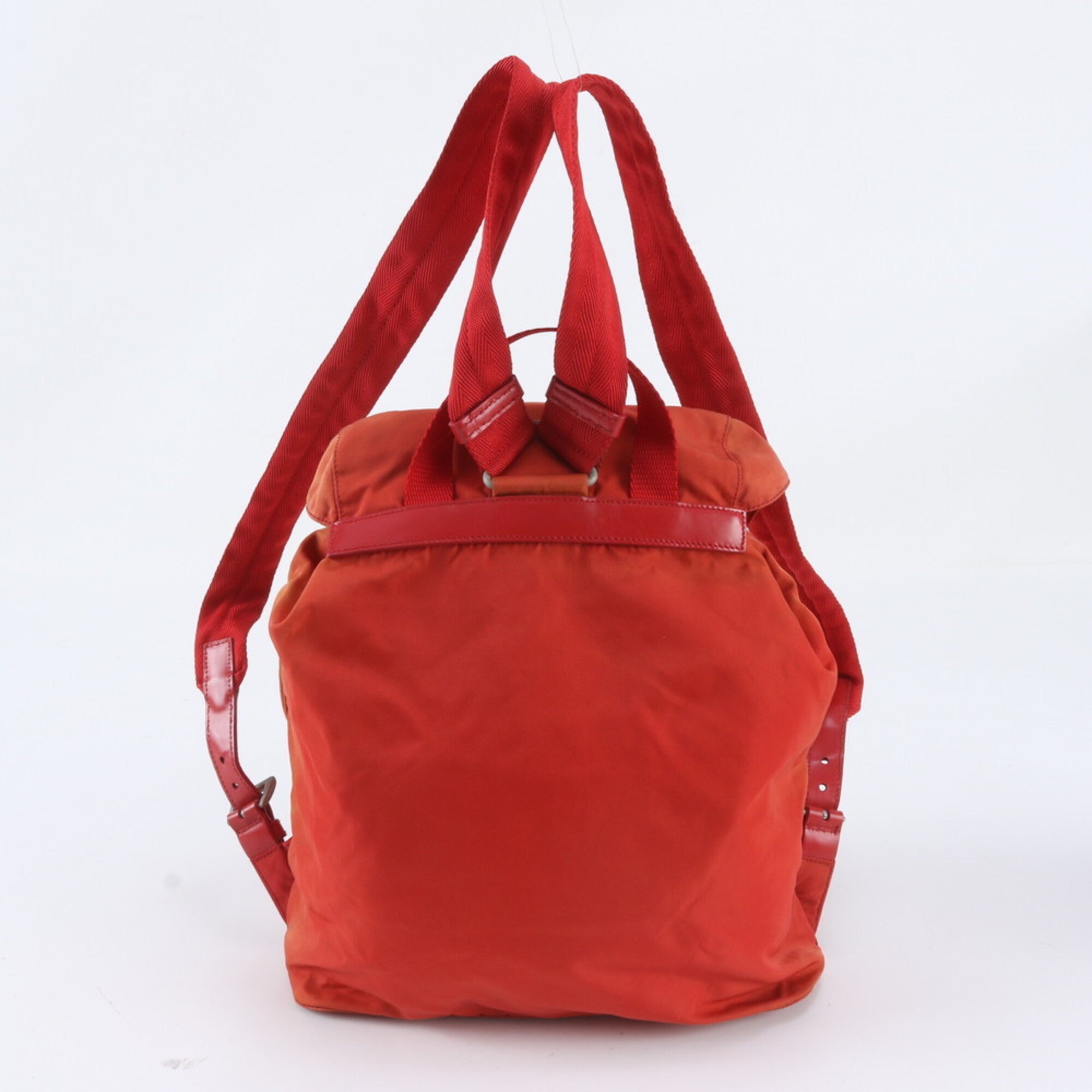 Prada Red Color Nylon Leather Backpack Shoulder Bag (Pre-Owned)